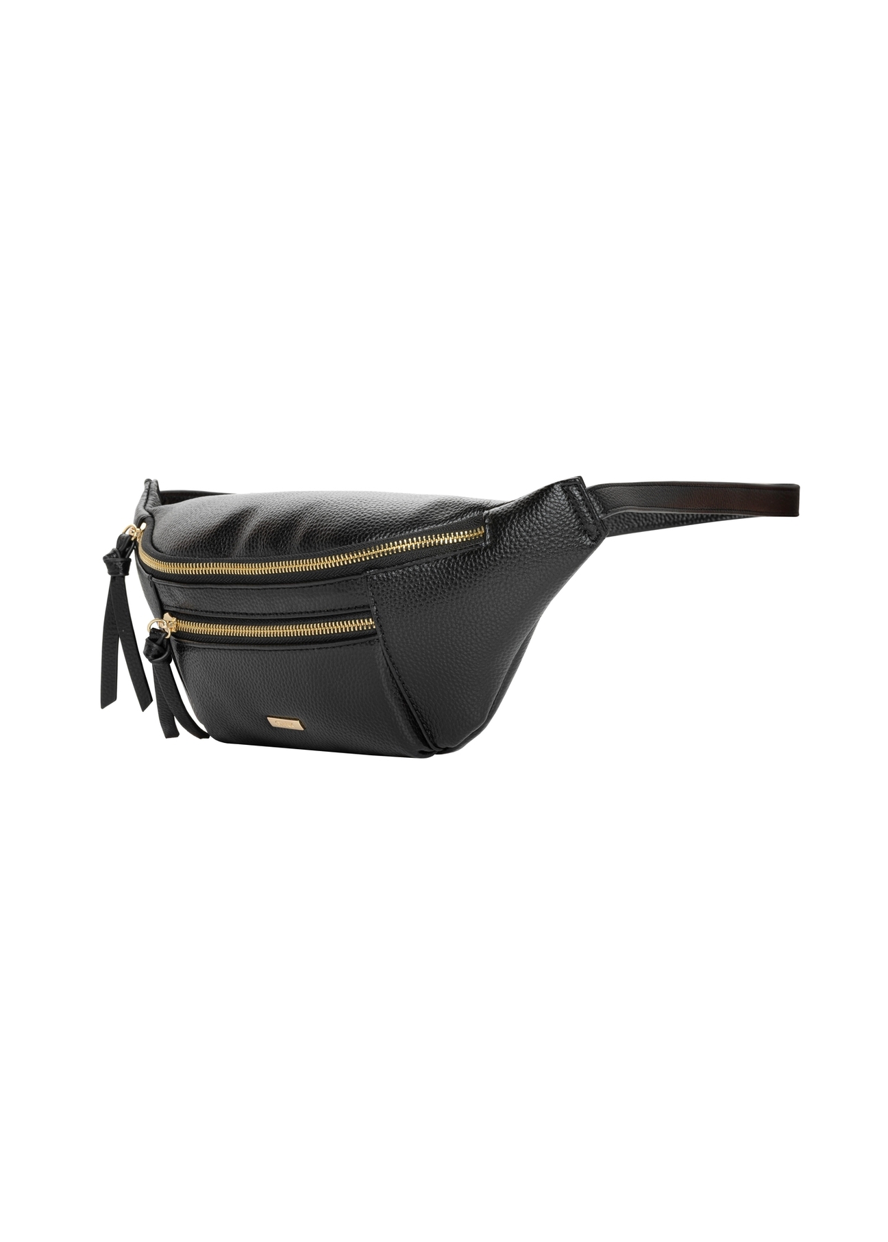 Black women's waist bag with pockets TOREC-1369-9I(Z26). Side view, diagonal, on a white background.