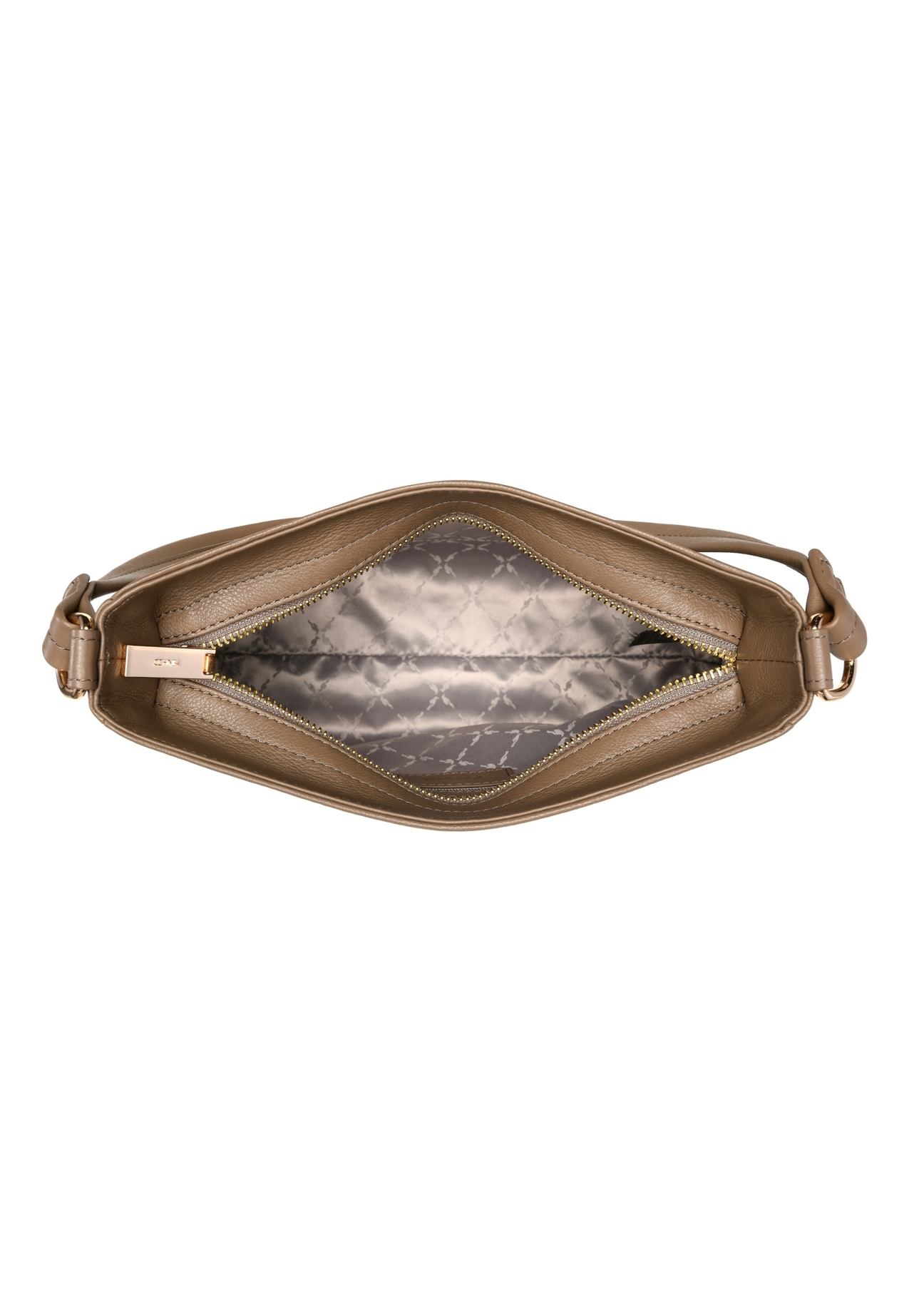 Light brown leather handbag TORES-0975-1K(Z26), product view from the inside on a white background.