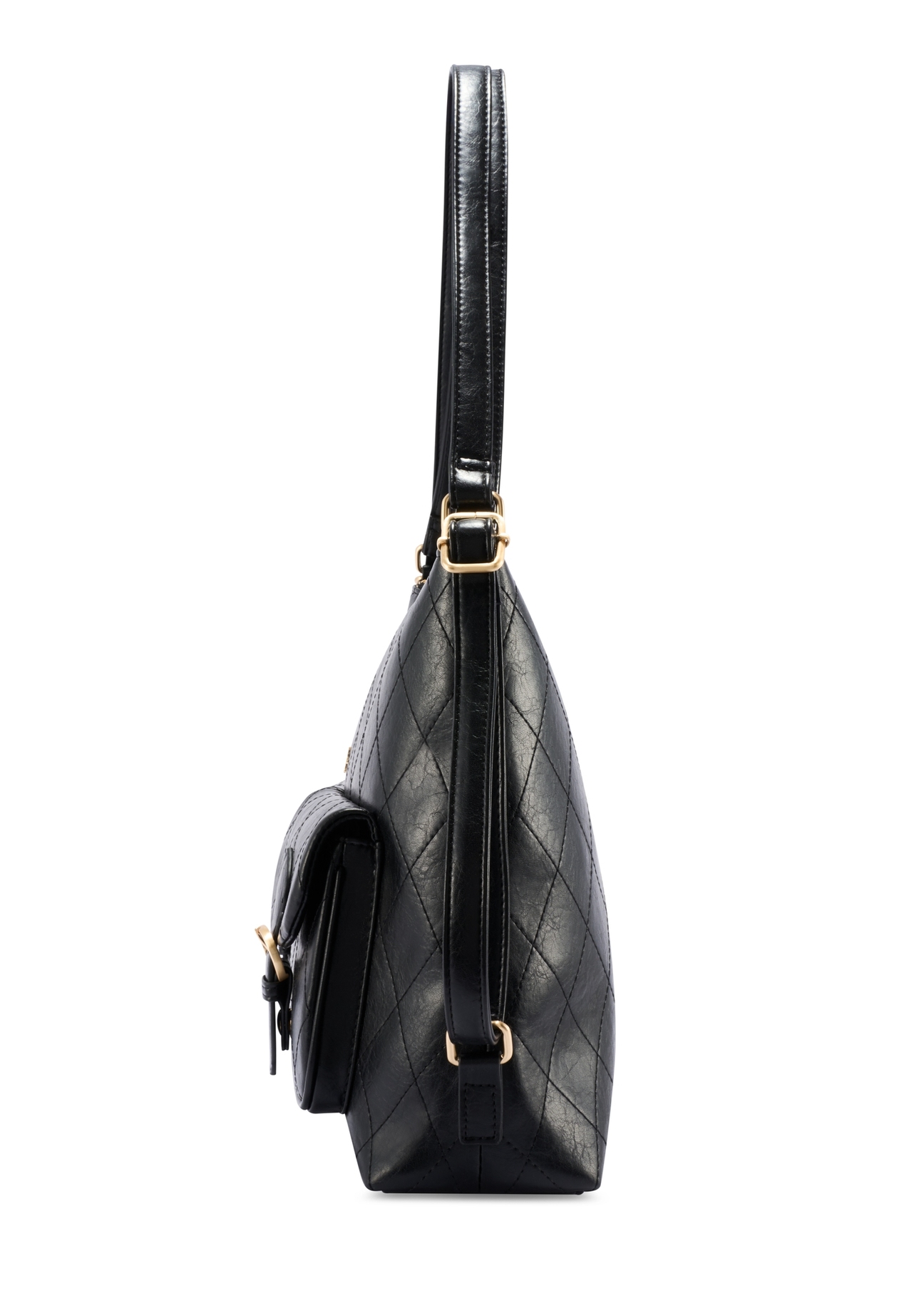 Black leather women's belt PASDS-0342-99(W26) - side product view, on white background.