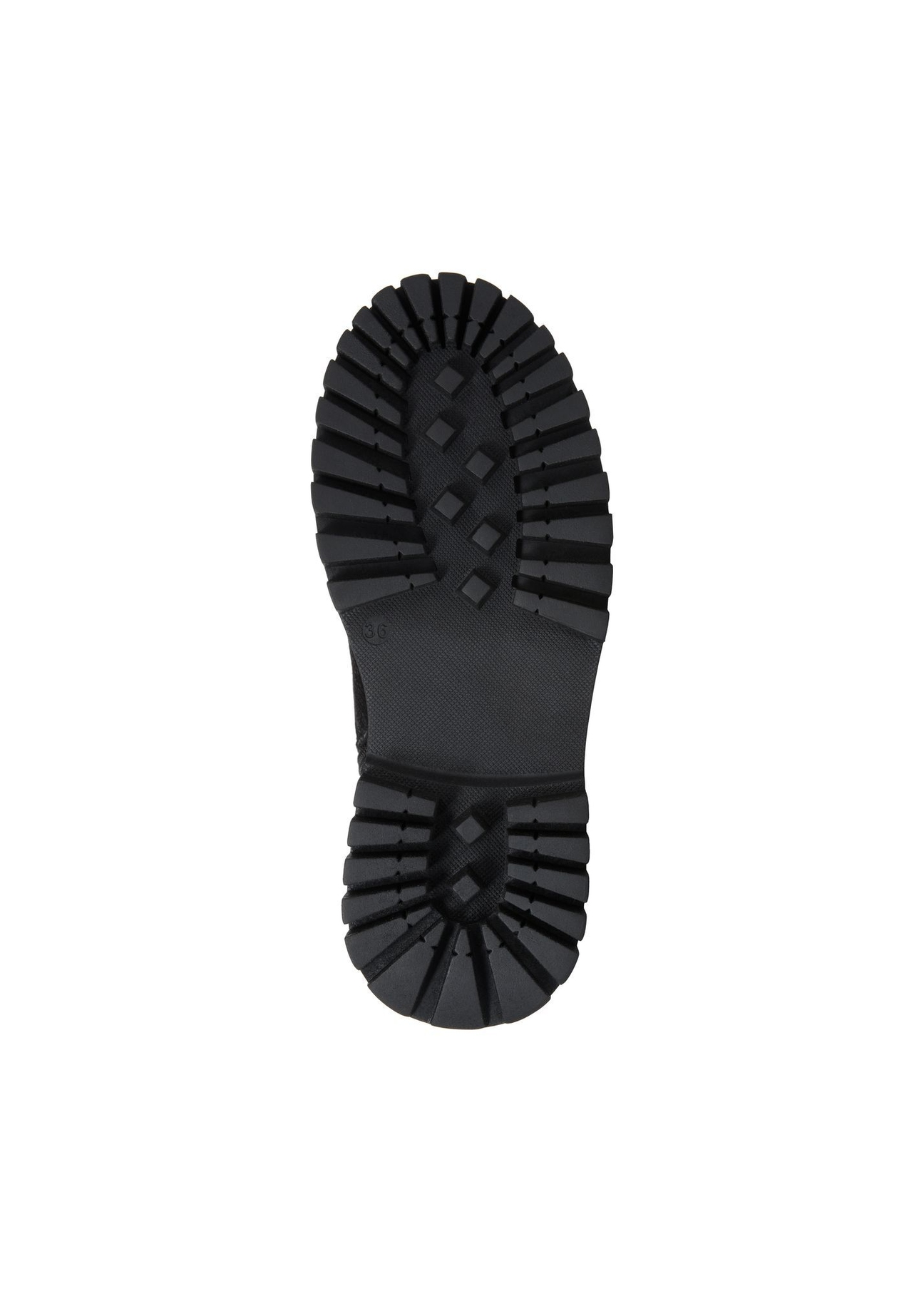 Women's leather ankle boots in combat boot style BUTYD-1004-9I(Z26), view of the product sole on a white background.