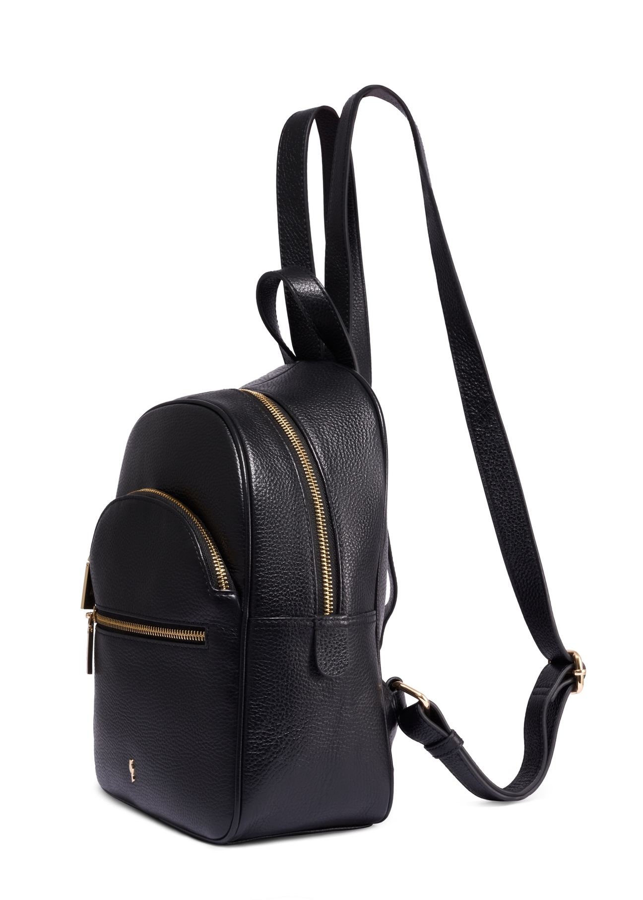 Black leather women's backpack TORES-1345-9I(Z26), diagonal product view on white background.