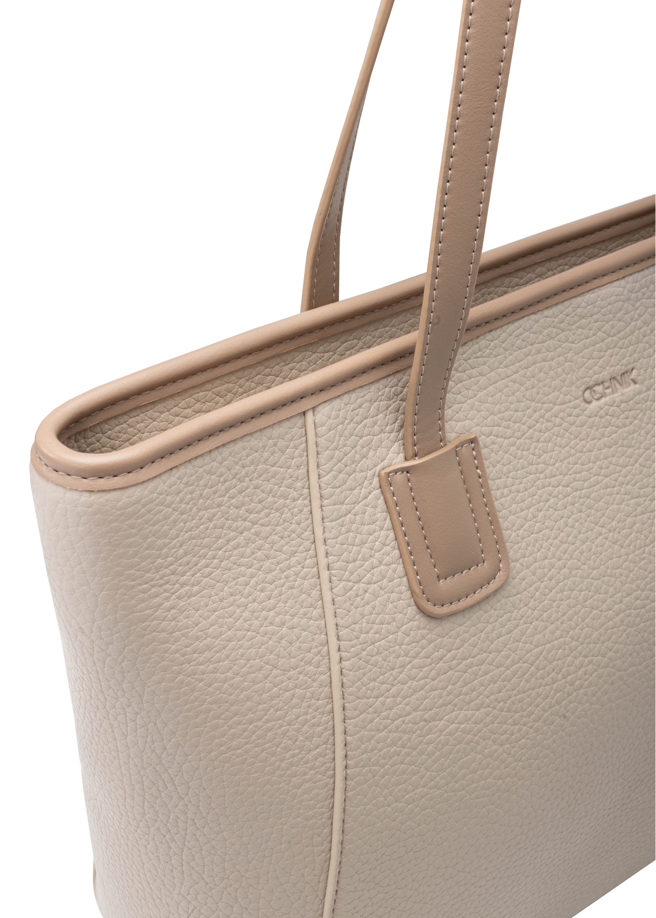 Beige women's shopper bag TOREC-1162-1D(W26), close-up of the product detail on a white background.