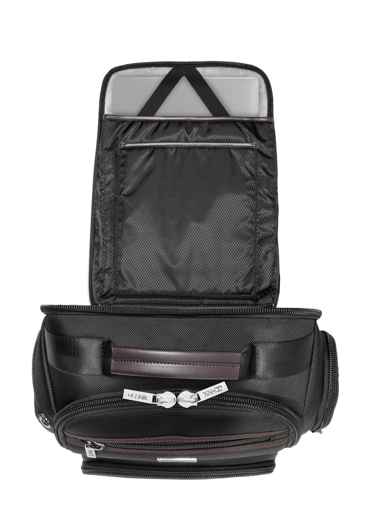 Black spacious men's backpack TORMN-0378-98(Z25), product view from above on a white background.