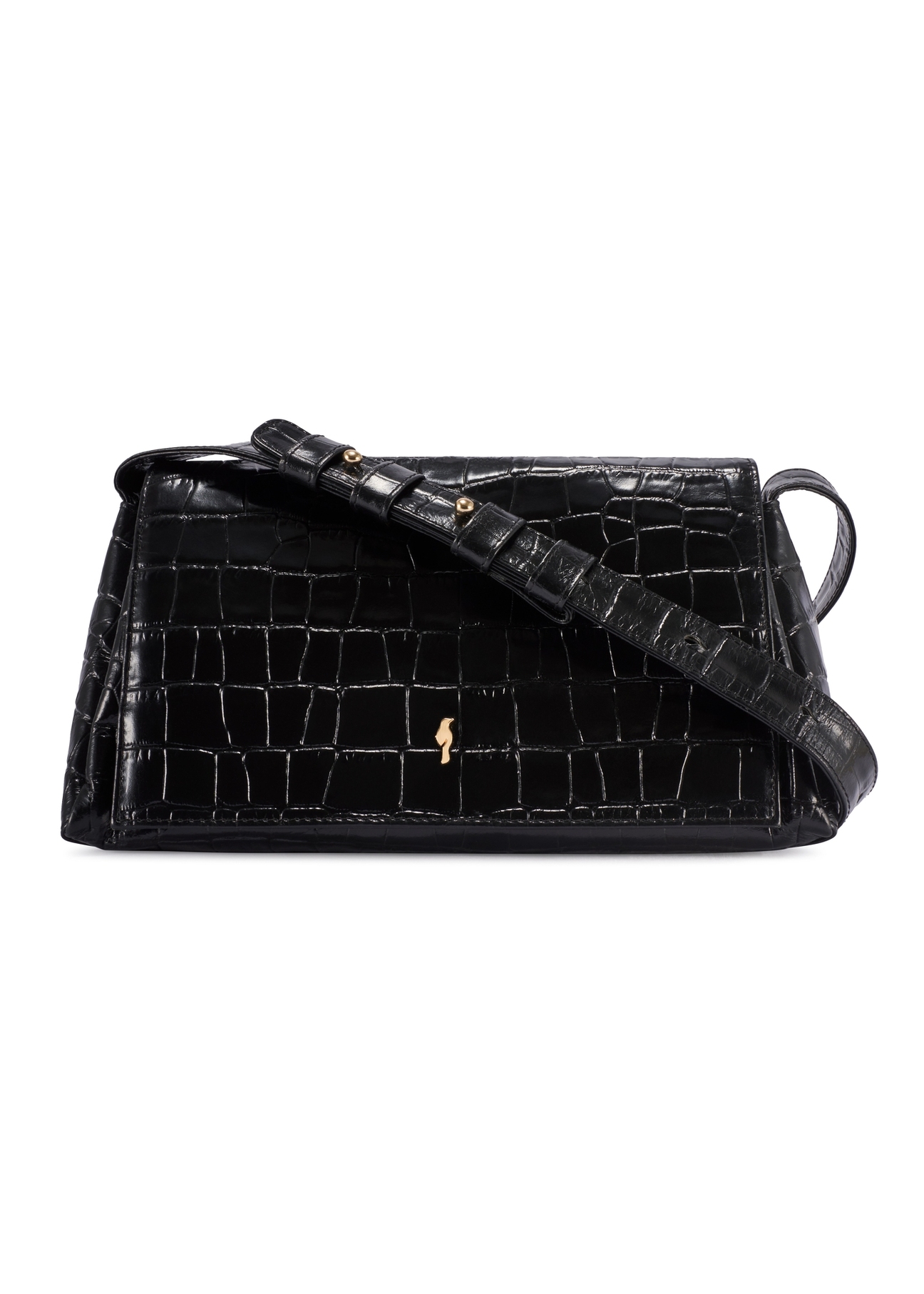 Black leather croco women's handbag TORES-1234-9G(W26), product view from the front on a white background.