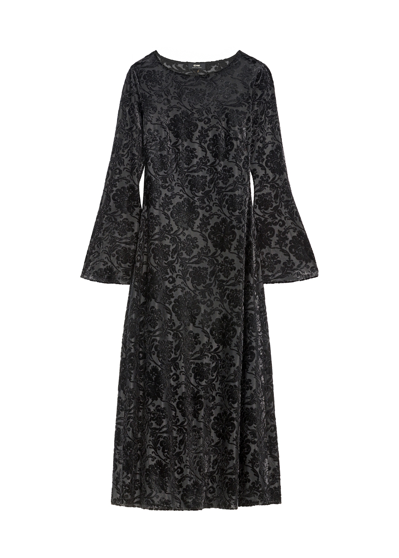 Black long floral dress SUKDT-0288-99(Z26), product view from the front on a white background.