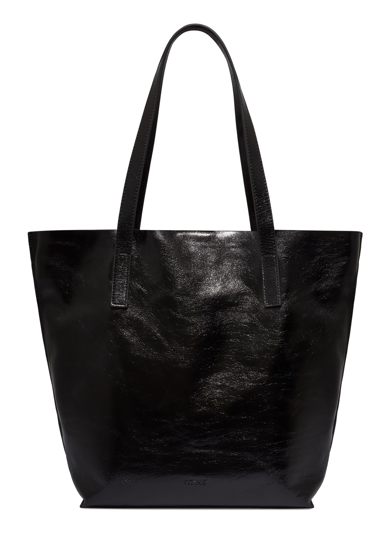 Large black women's shoulder bag with glossy finish TORES-1368-9F(Z26), front product view on white background.