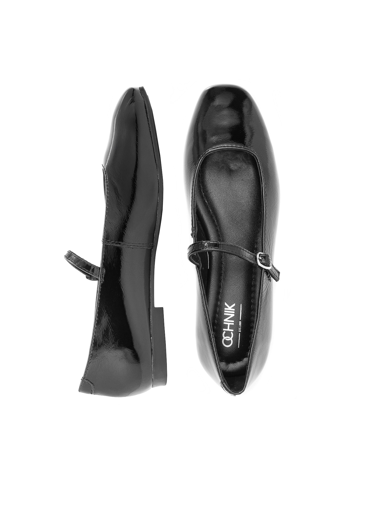 Women's black leather croco ballet flats BUTYD-1205-97(Z25), product view from the top and side on a white background.