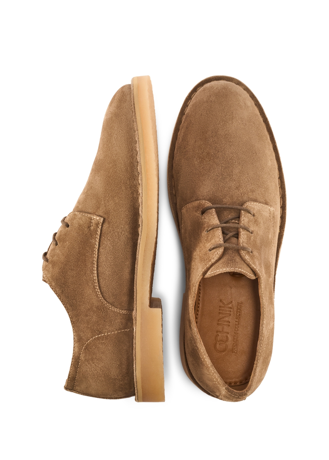 Men's suede shoes in cool beige color BUTYM-0539-1K(W26), product view from above on a white background.