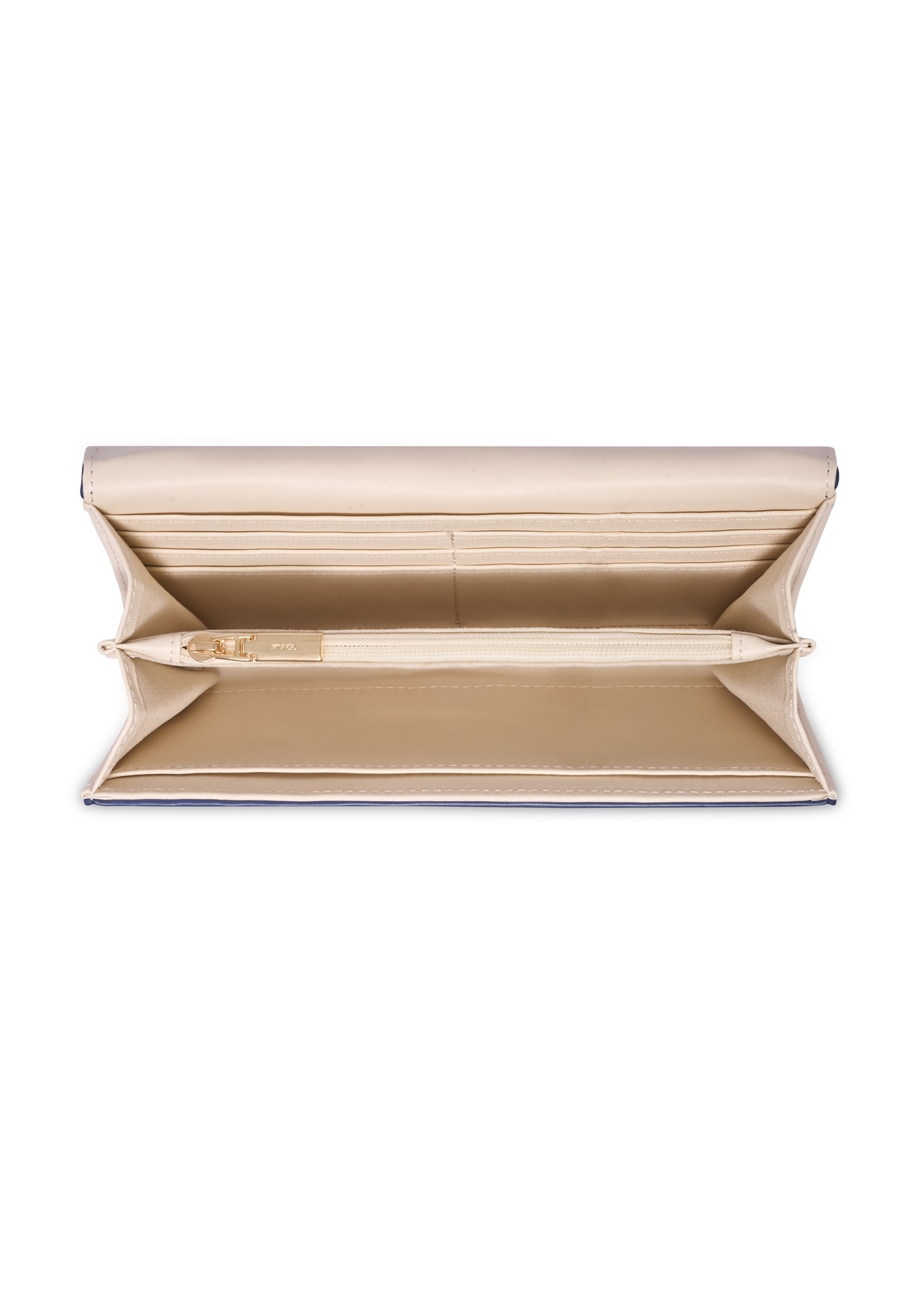Navy blue women's wallet with cream interior POREC-0439-7E(Z26) - product view from above, on white background.
