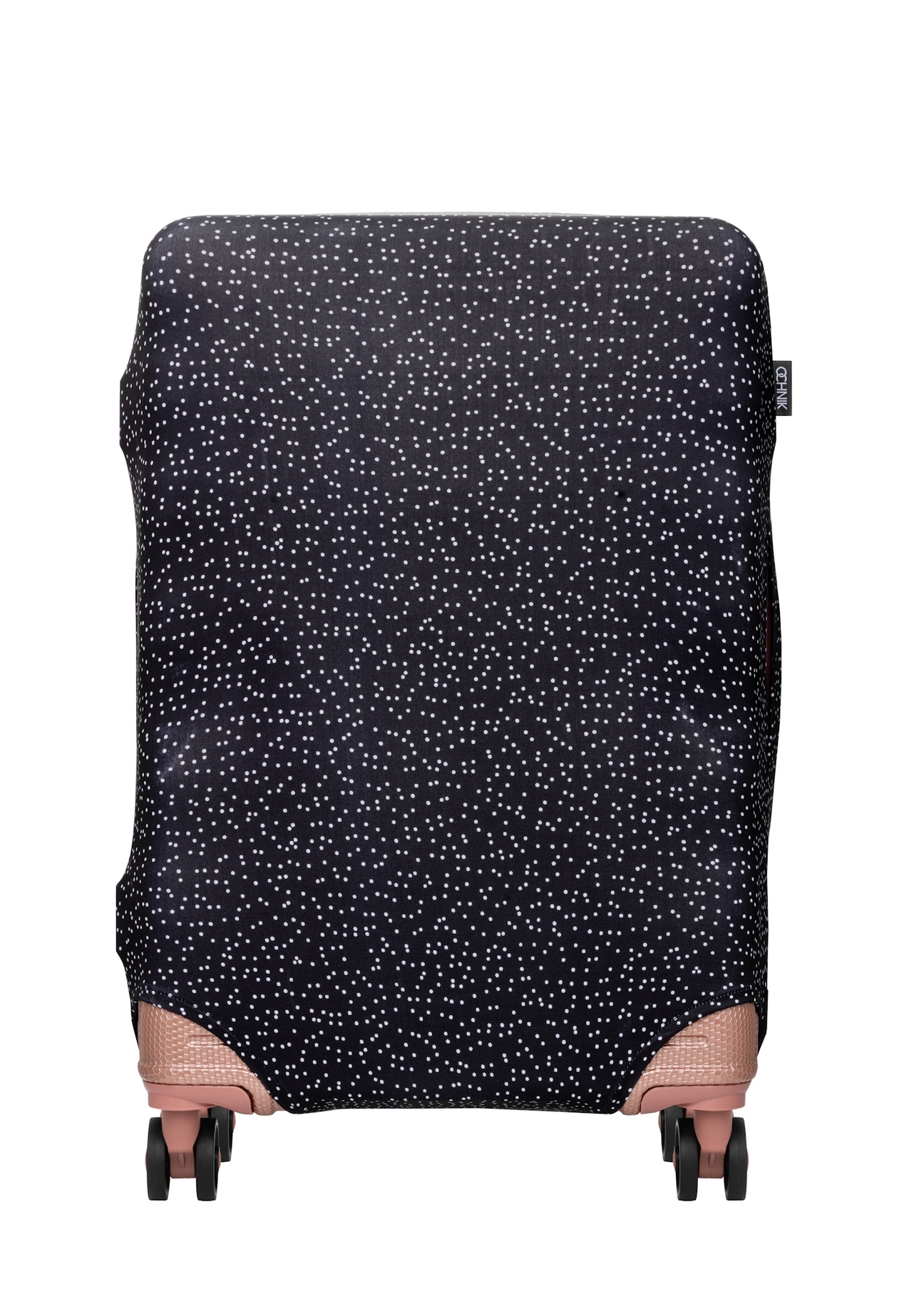 Medium suitcase cover with polka dots AW-013-0007-9P-M(W26), front product view on the suitcase.