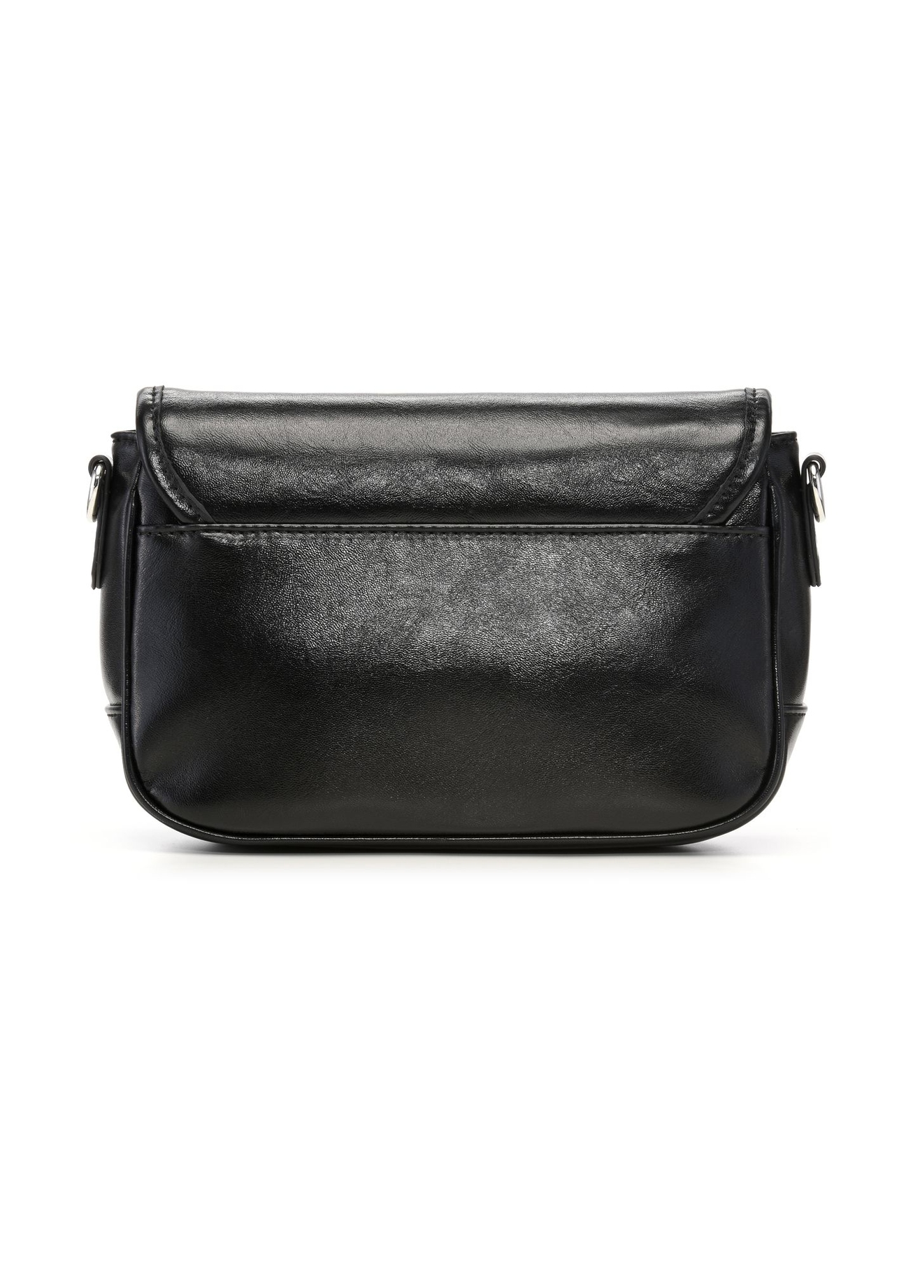 Small black women's handbag with gloss TOREC-1249-99(Z26), product view from the back on a white background.
