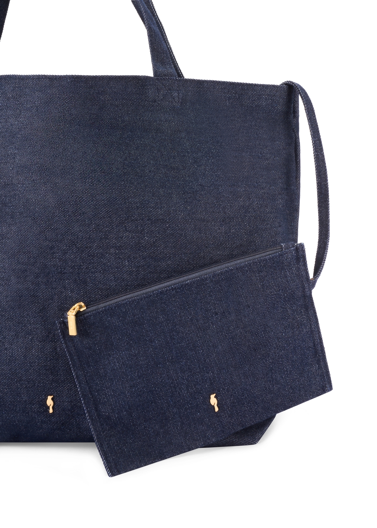 TOREN-0334-7H(W26) denim shopper bag, front view of cosmetic bag on white background.