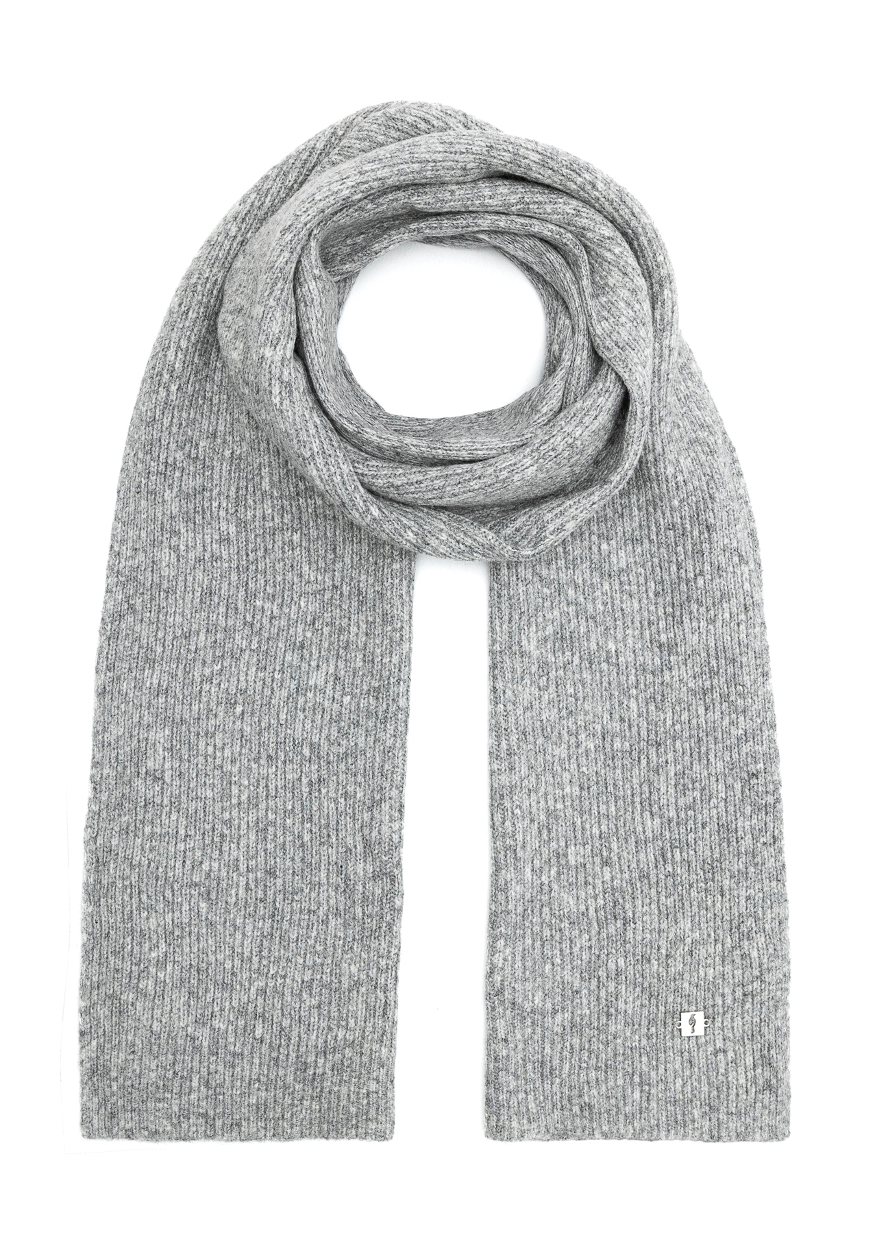 Gray women's winter scarf SZADT-0202-91(Z25), product view from the front on a white background.
