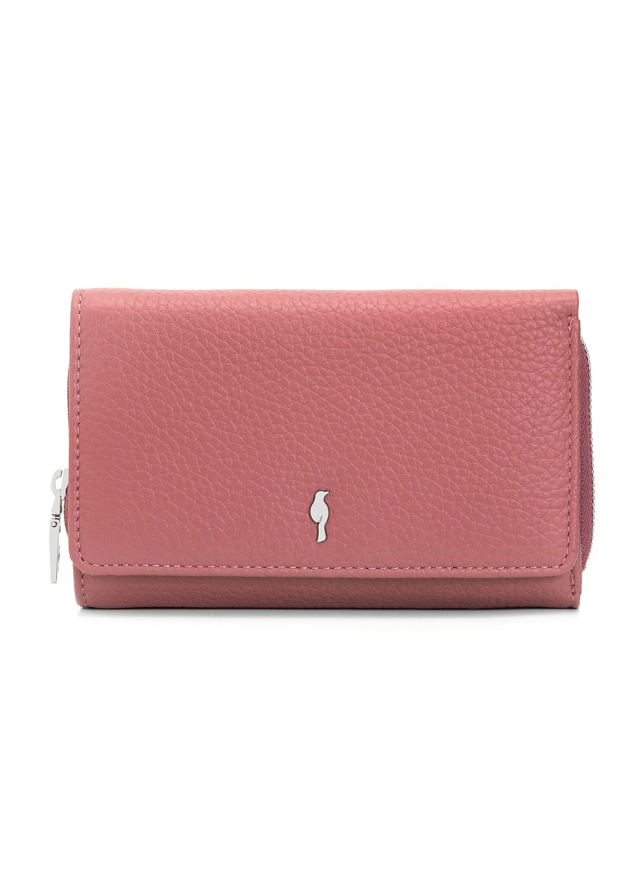 Pink leather medium women's wallet PORES-0801-5B(Z26), front product view on white background.