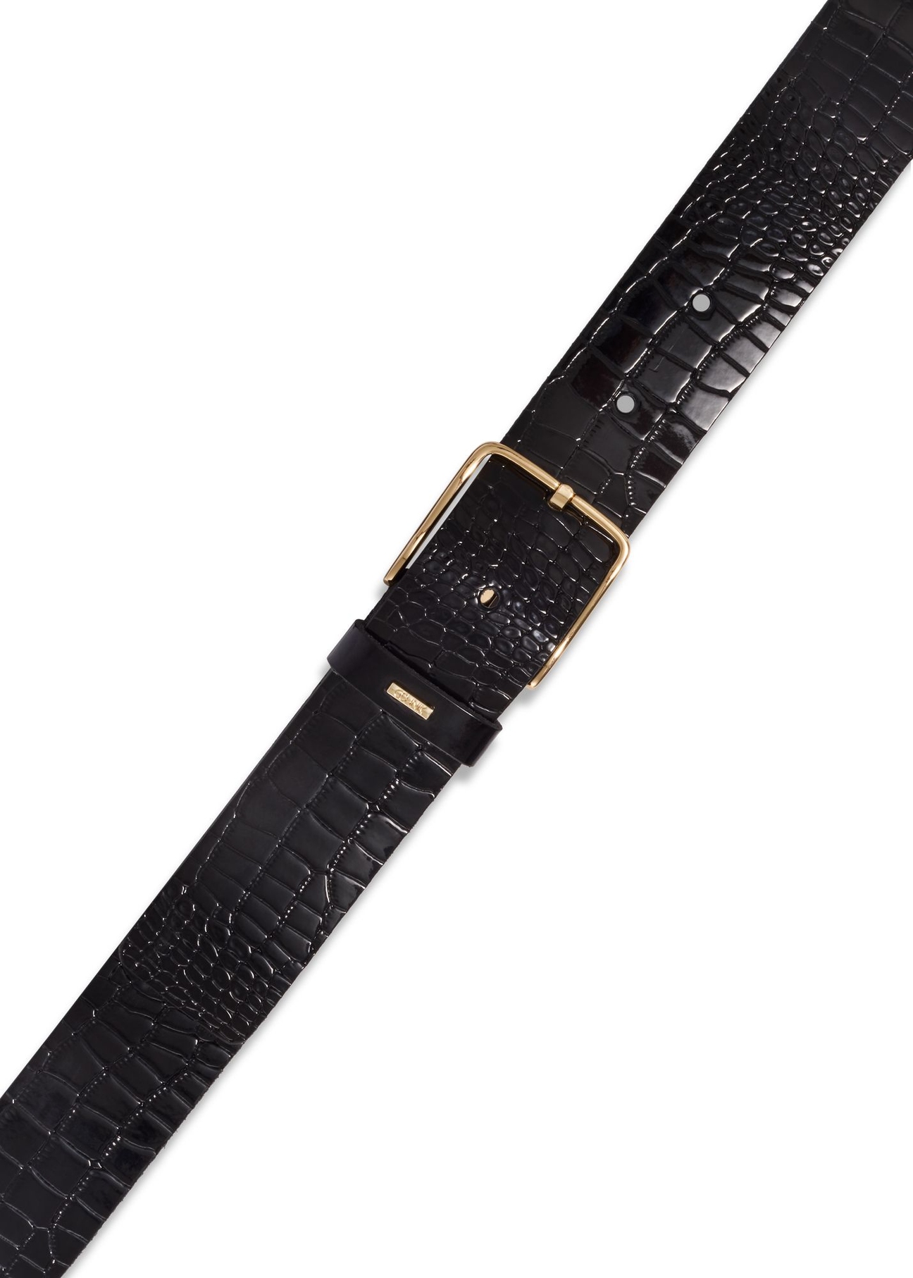 Black croco women's leather belt PASDS-0357-9G(Z26) - close-up detail, on white background.