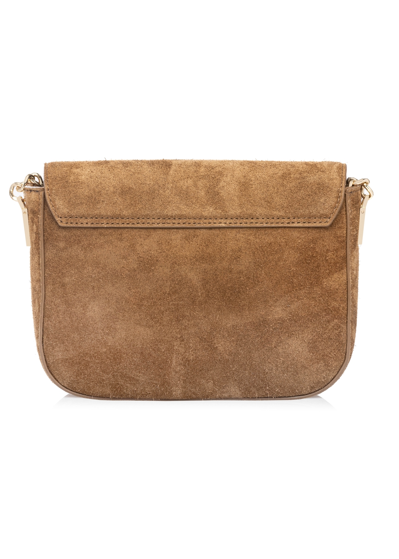 Women's suede messenger bag in camel color TORES-1304-1D(W26) - product view from the back, on a white background.