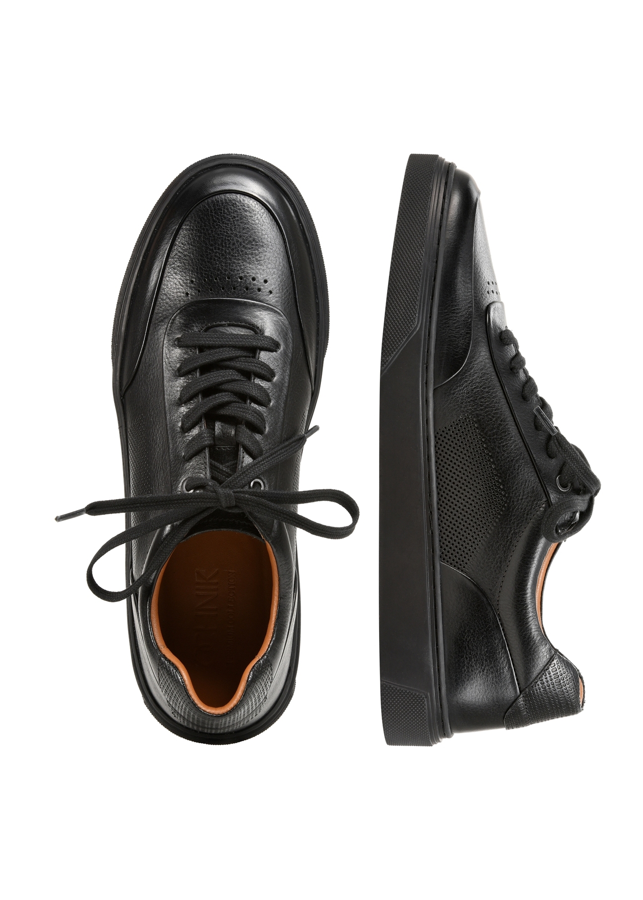 Black leather men's sports shoes BUTYM-0484-99(W25), top view of the product on a white background.