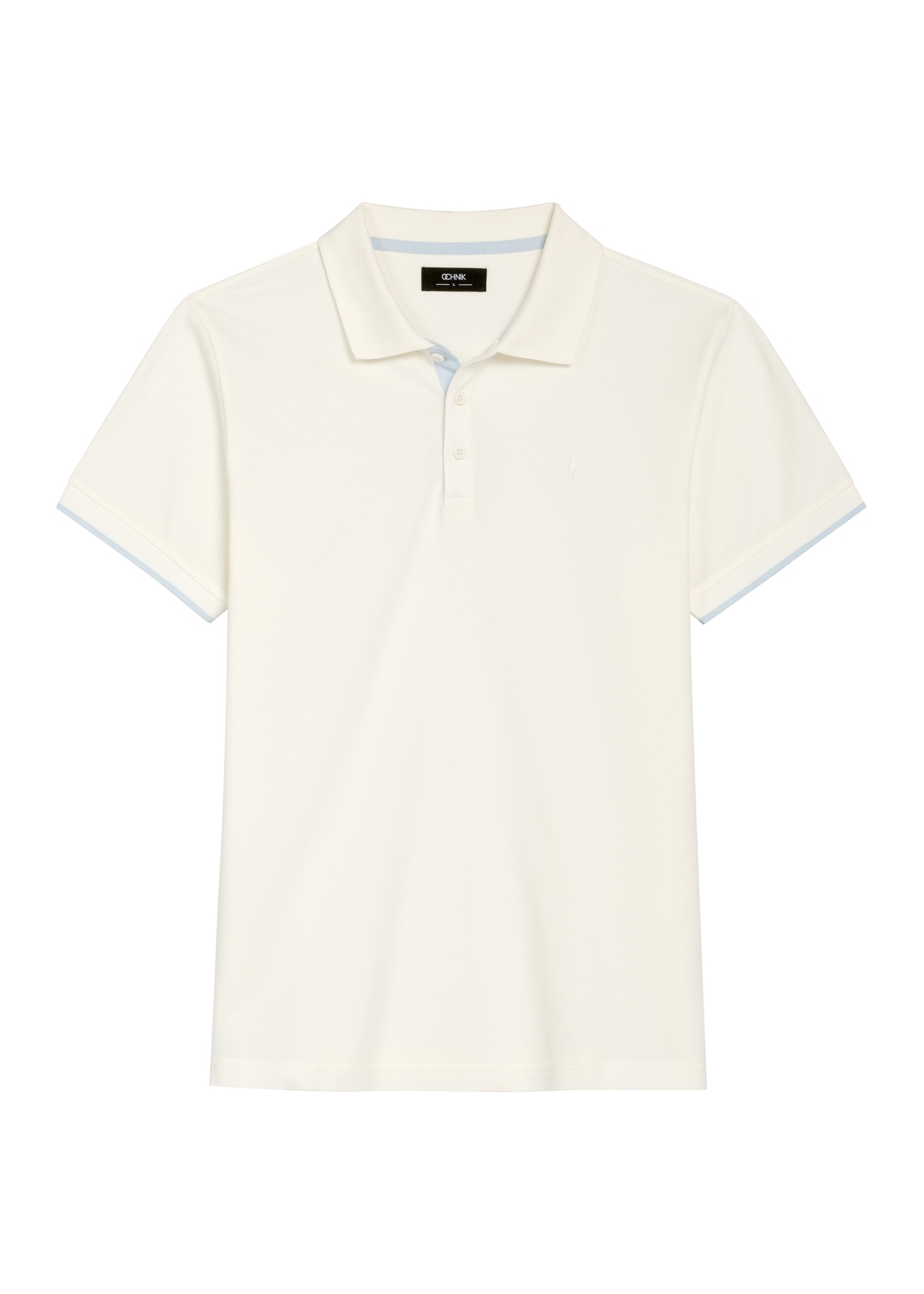 Cream cotton polo shirt POLMT-0045B-0B(W26), front product view on white background.