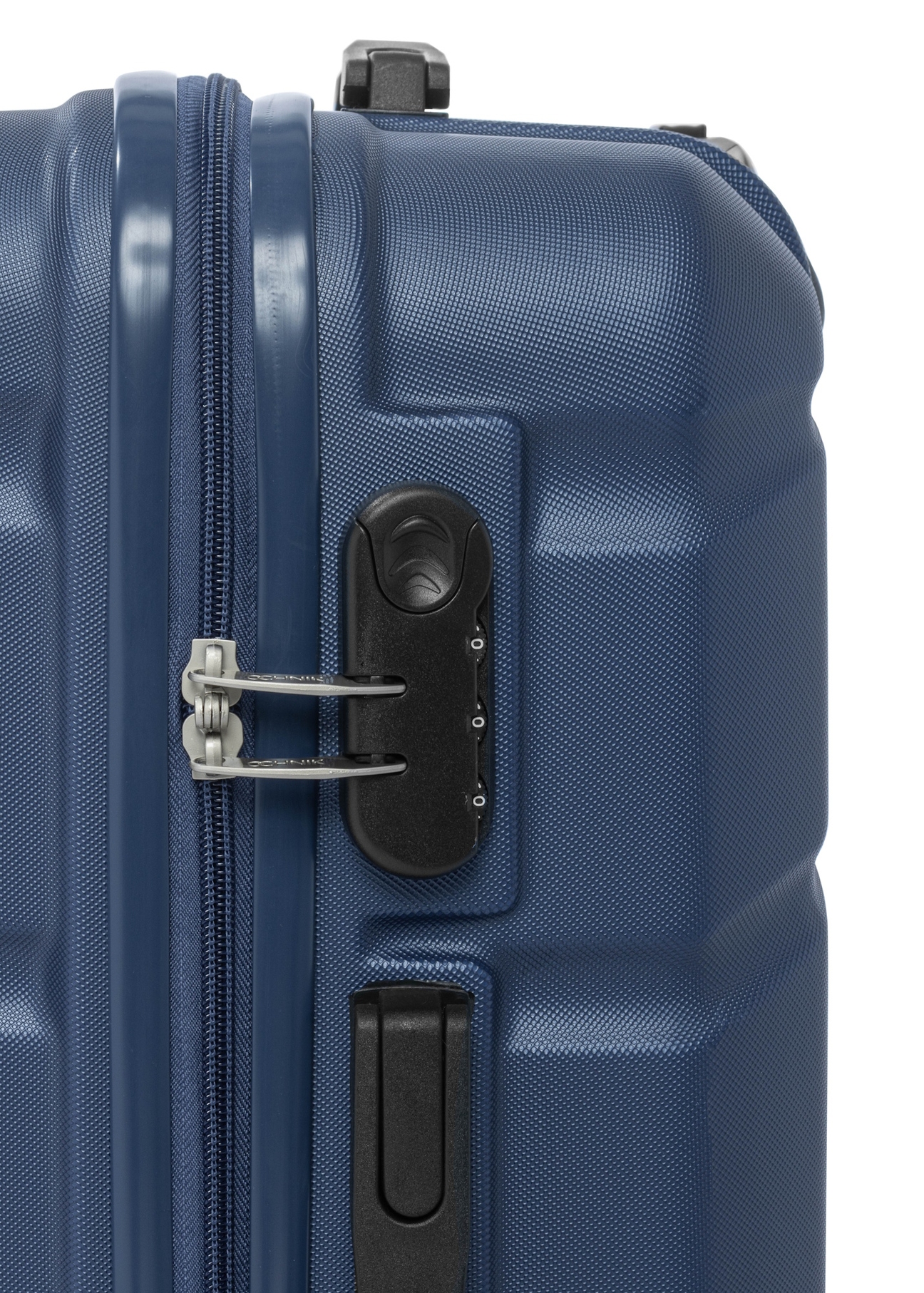 Small suitcase on wheels WALAB-0077-7D-19(W26), close-up of the combination lock on a white background.