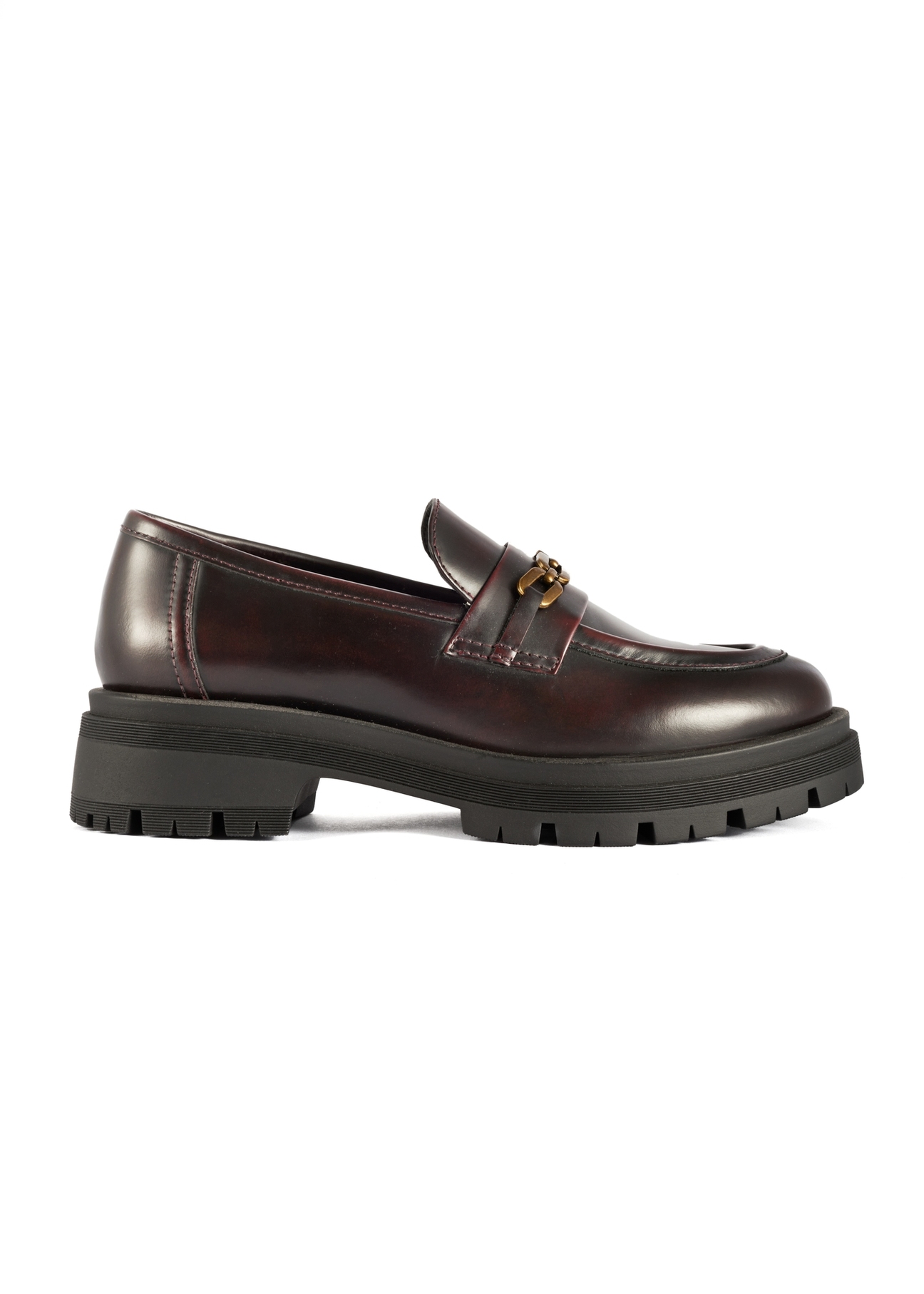Women's burgundy leather moccasins BUTYD-1190-49(Z25), product view from the side on a white background.