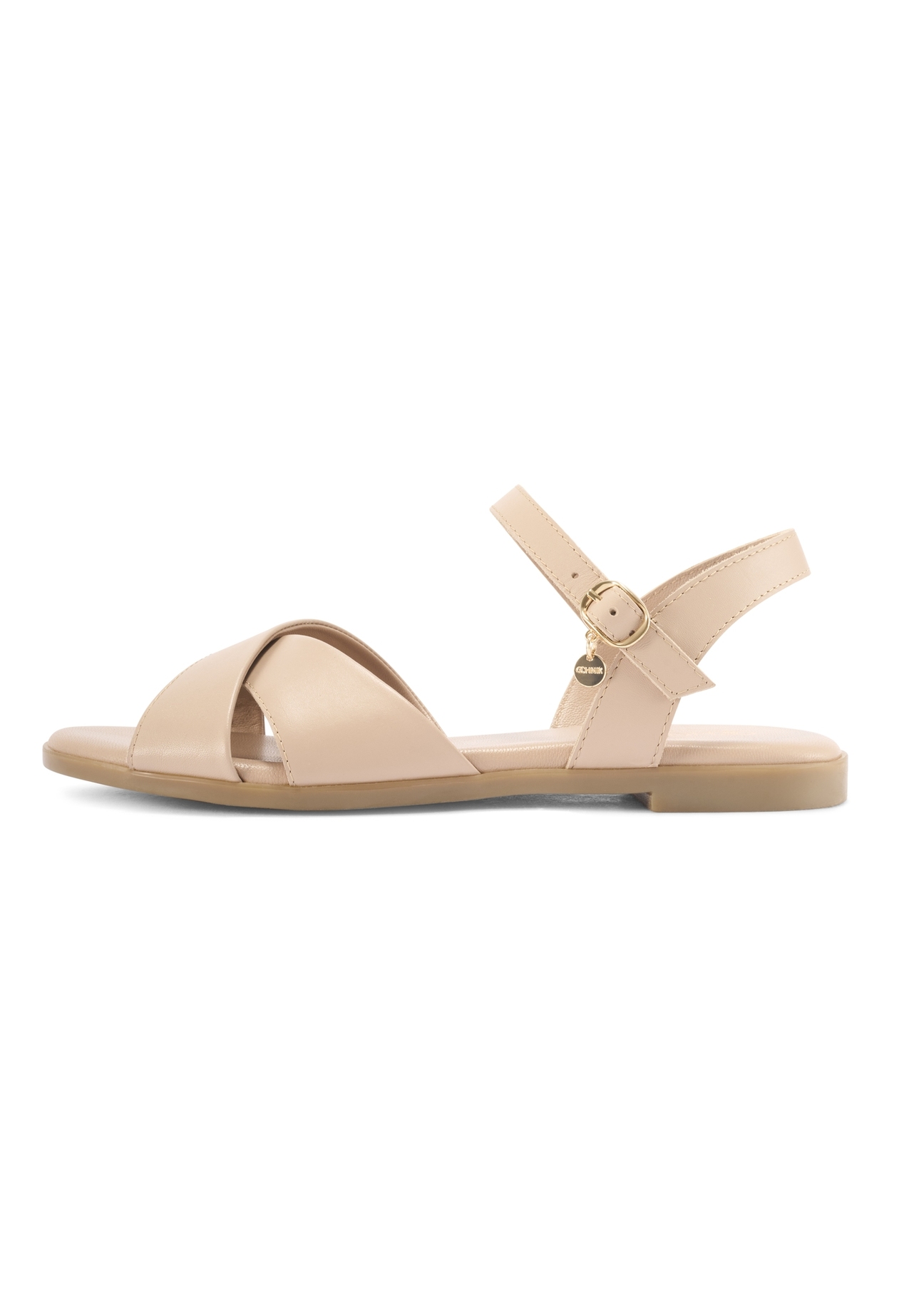 Beige women's leather sandals BUTYD-1259-1B(W26)