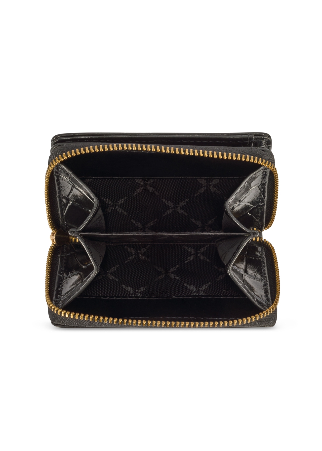 Black women's croco wallet PORES-0888B-99(Z25), product view from above on a white background.