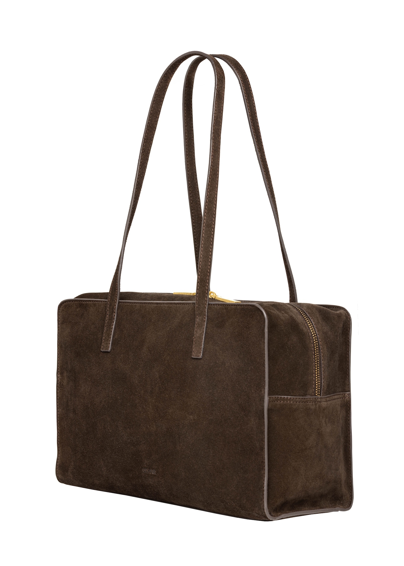 Brown suede women's shoulder bag TORES-1423-1I(Z26), diagonal product view on white background.
