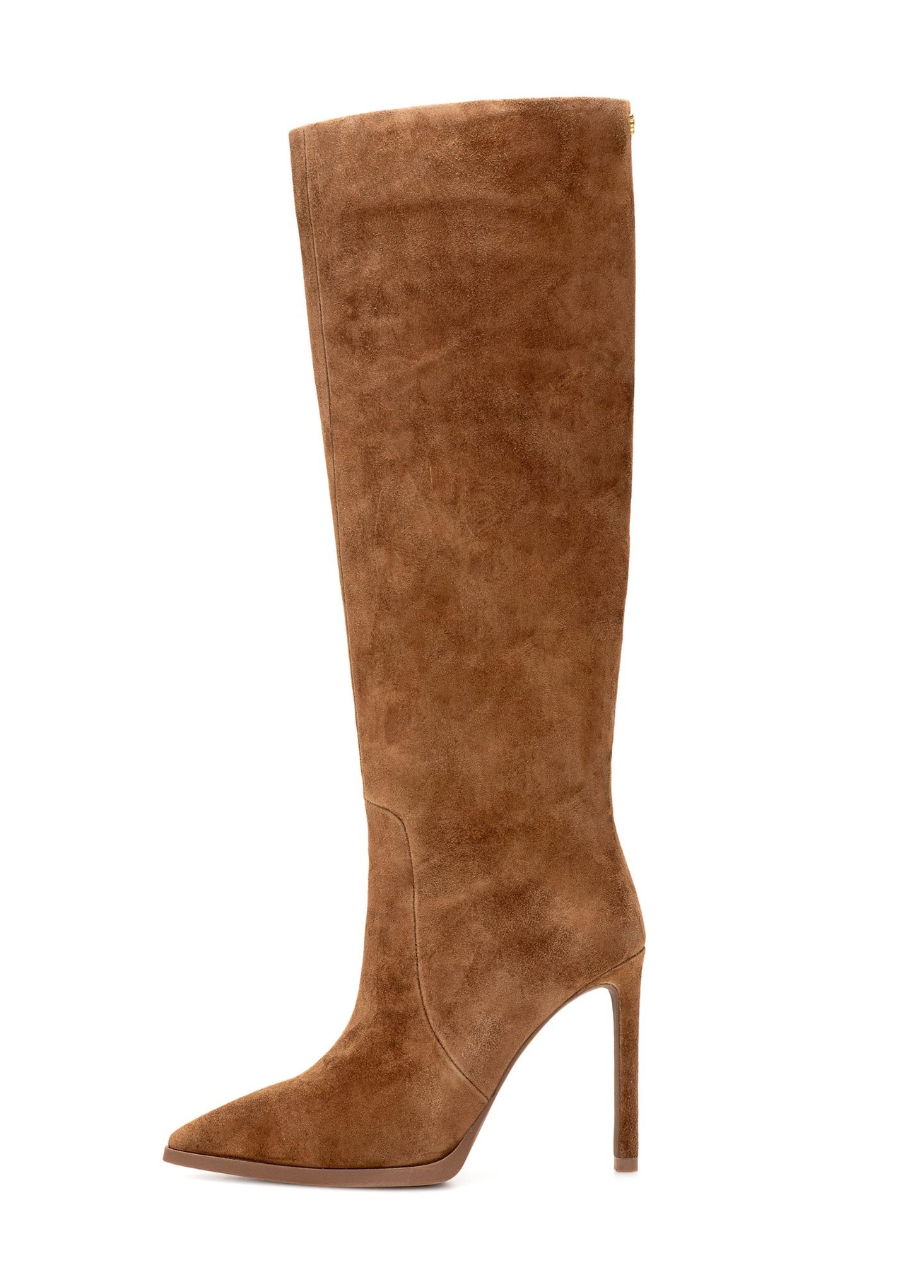 Cognac suede women's boots BUTYD-1208-1F(Z26), product view from the side on a white background.