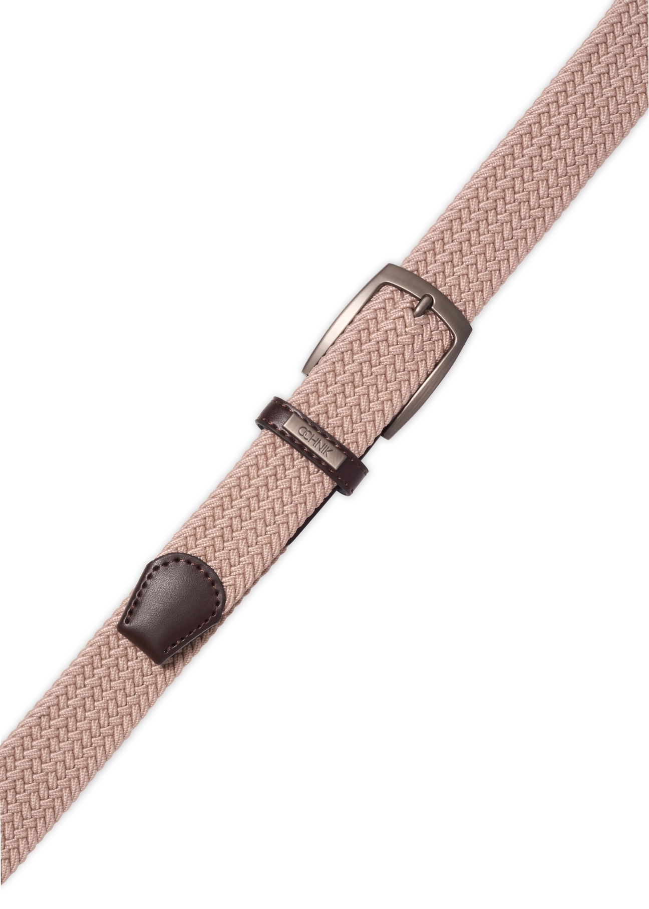 Cream braided men's belt PASMT-0004-0B(Z26), view of the product buckle on a white background.