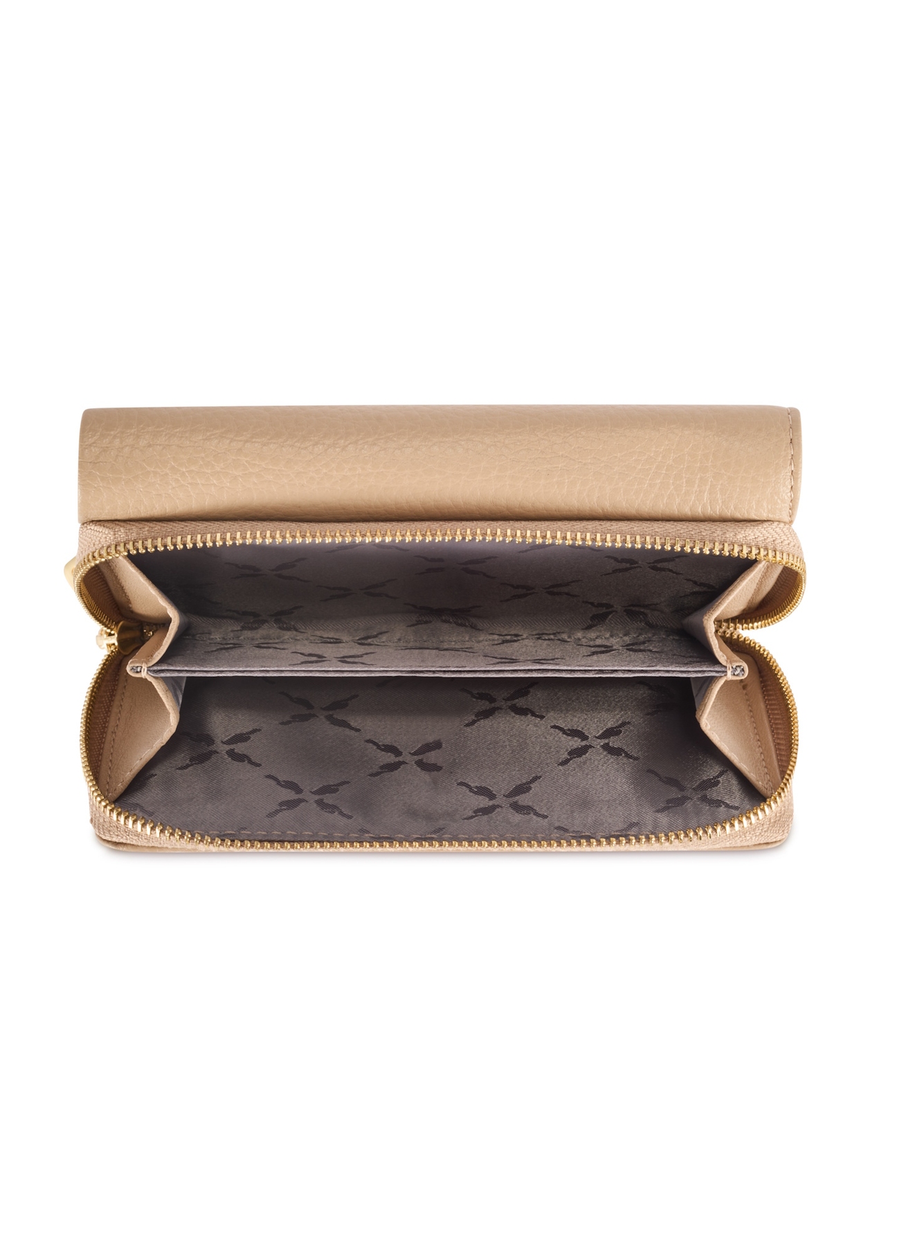 Large beige leather women's wallet PORES-0801R-81(Z25), product view inside on white background.