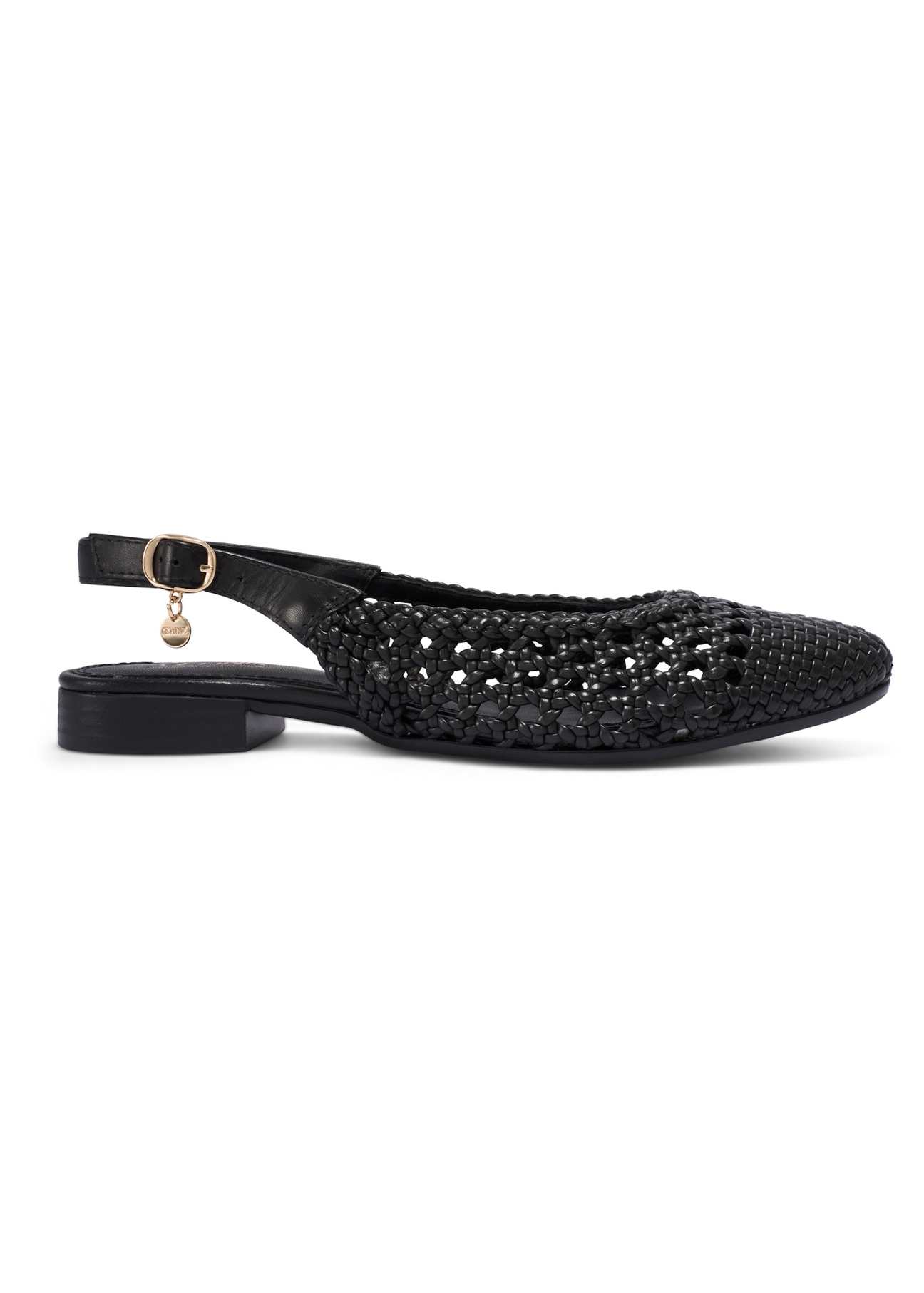 Black braided women's shoes BUTYD-1252-99(W26), side view of the product on a white background.