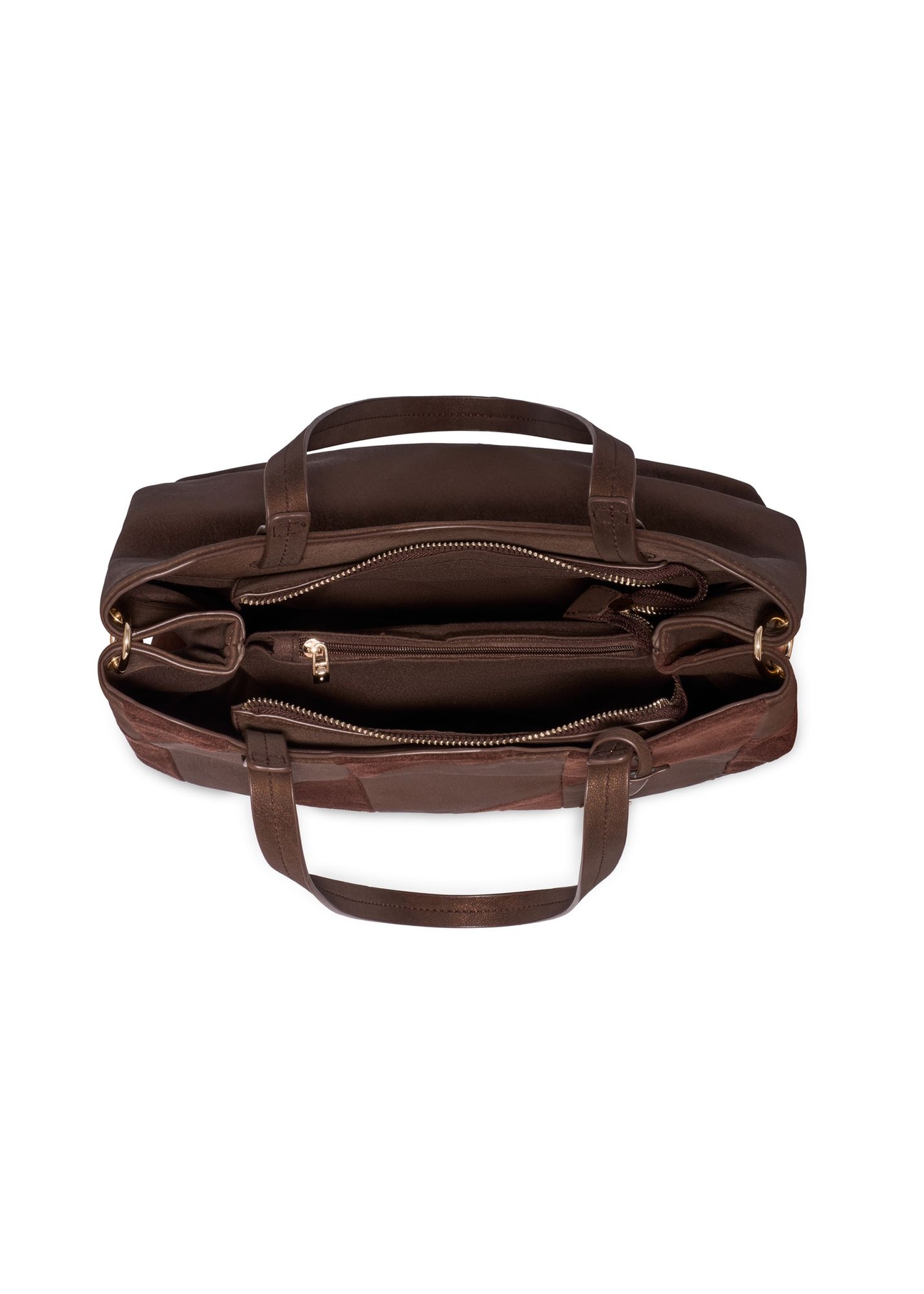 Brown women's shopper bag TOREC-1318-1H(Z26) – top view of the product on a white background.