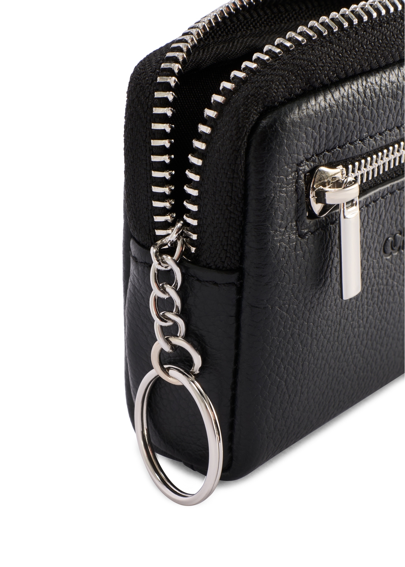 Black men's leather wallet PORMS-0689-9I(W26), close-up of product detail on white background.