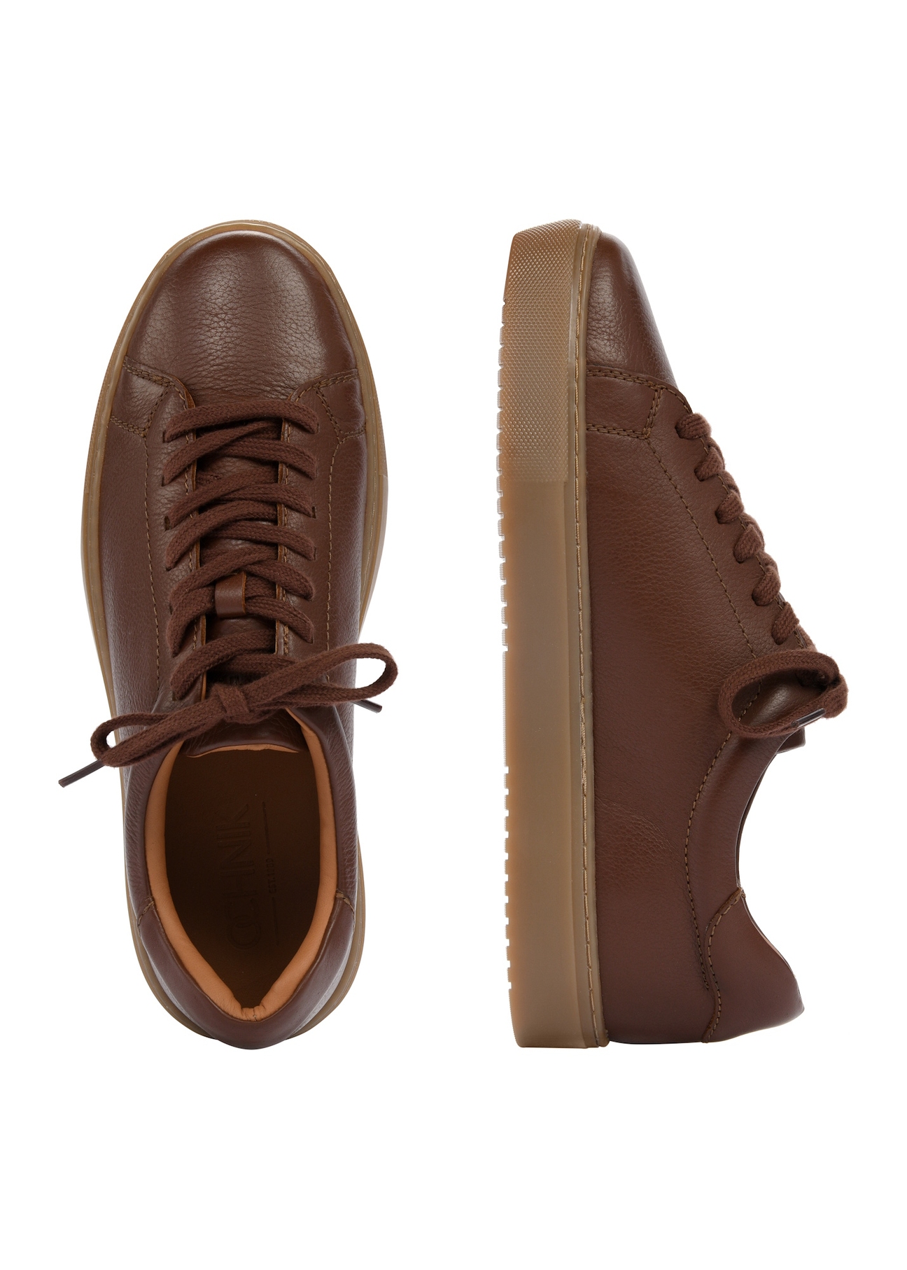 Brown leather sports shoes BUTYM-0503-87(W25), product view from above on white background.