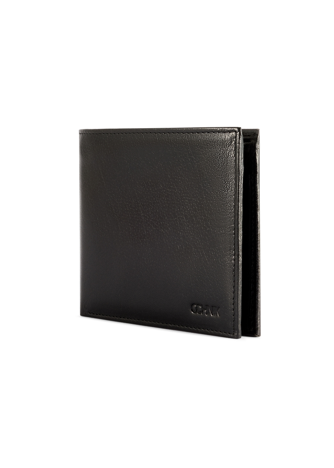 Black men's leather wallet PORMS-0675-99(W26), diagonal product view on white background.