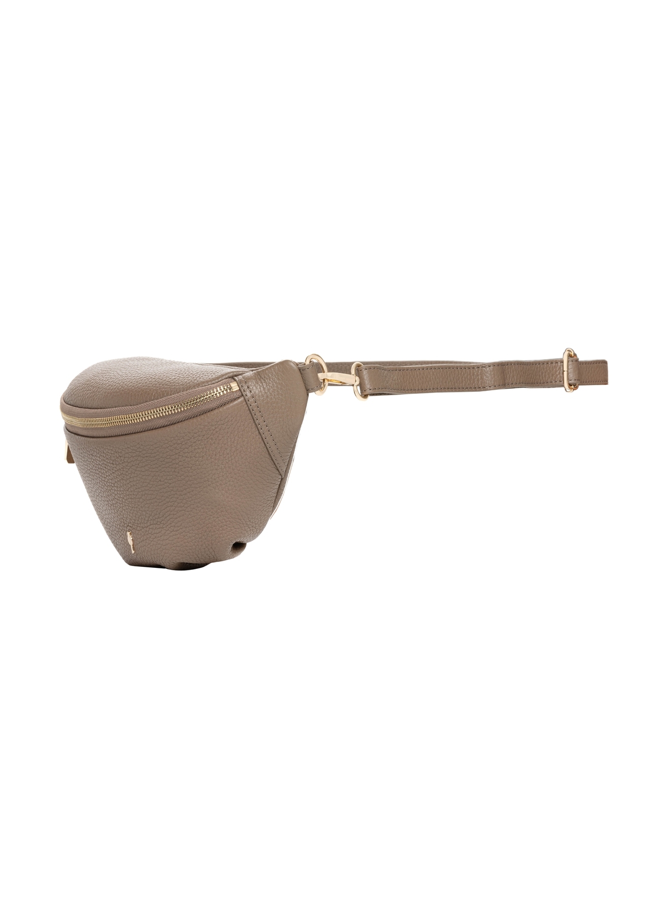 Cool brown leather fanny pack TORES-0894-1K(Z26). Side view, diagonal, on a white background.