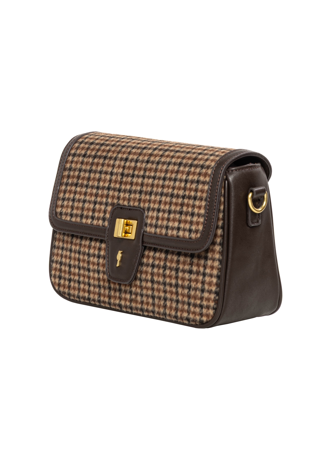 Small brown checkered bag TOREC-1328-1P(Z26), diagonal product view on a white background.