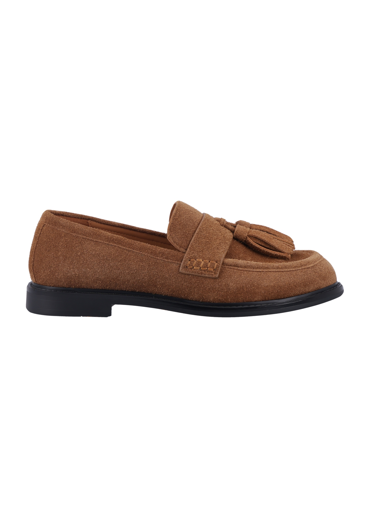 Women's suede moccasins in cognac color BUTYD-1331-1F(Z26), side view of the product on a white background.