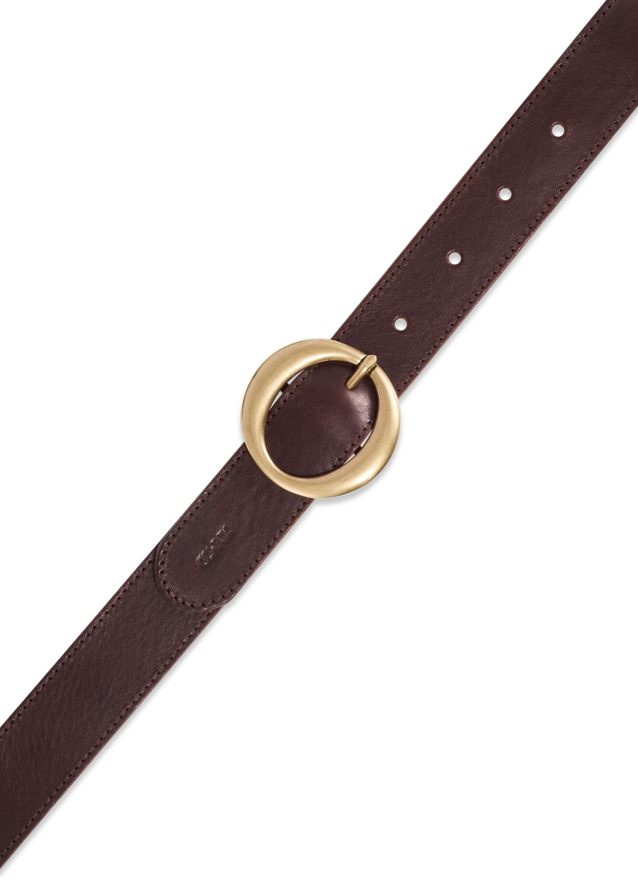 Dark brown leather women's belt PASDS-0353-1I(Z26) - product view from above, on white background.