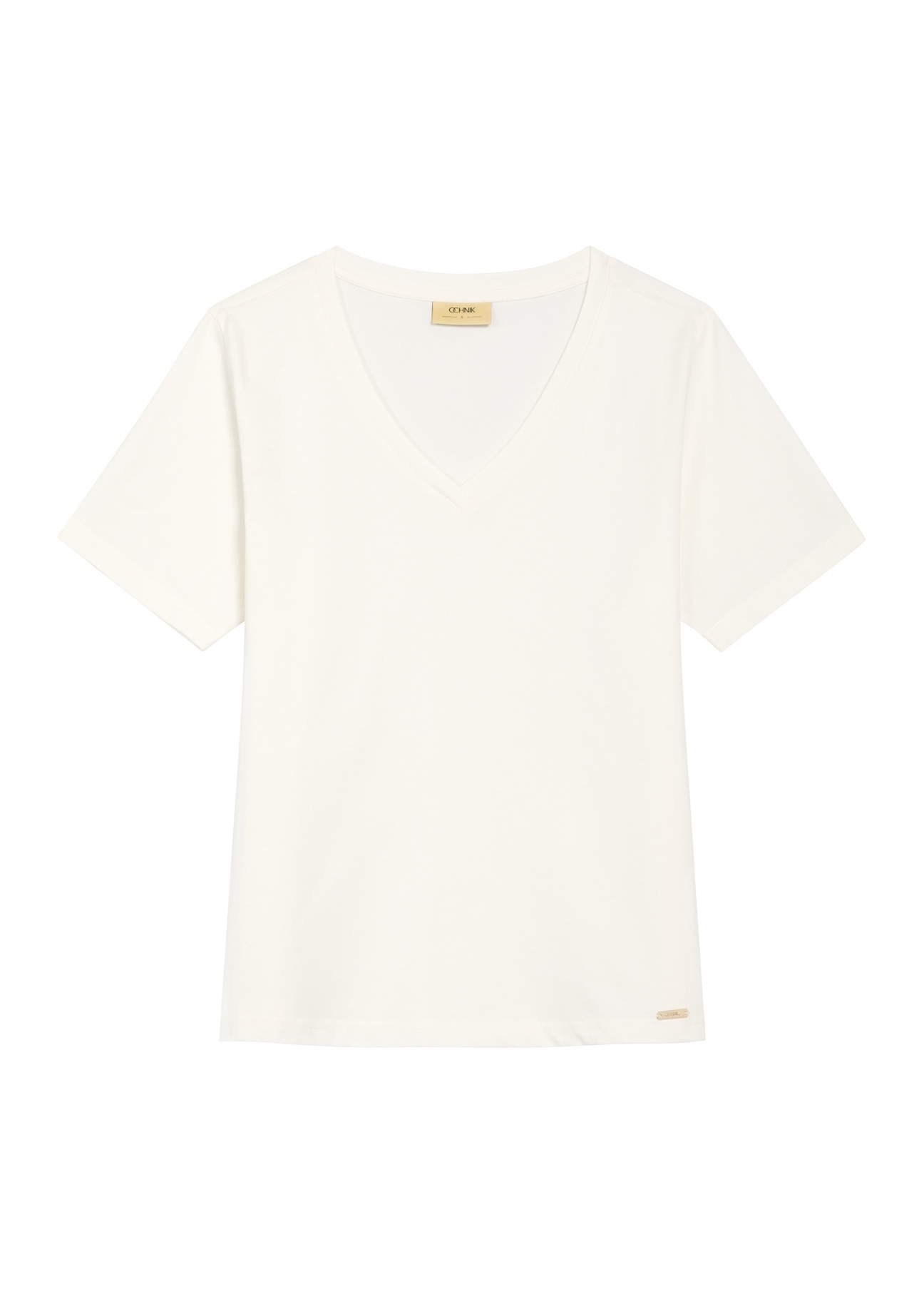 Cream women's basic T-shirt TSHDT-0120-0B(W26), front product view on white background.