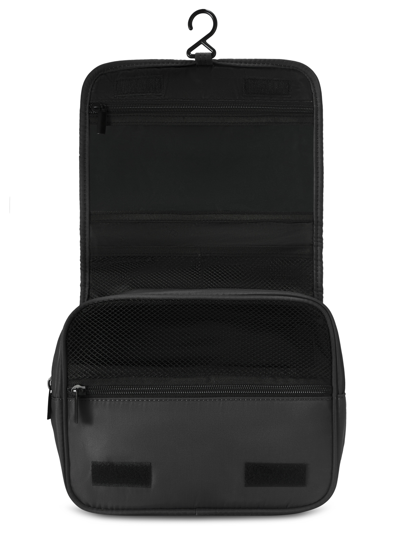 Men's cosmetic bag in black TORMN-0370-99(Z25), product view from the front with an open pocket on a white background.