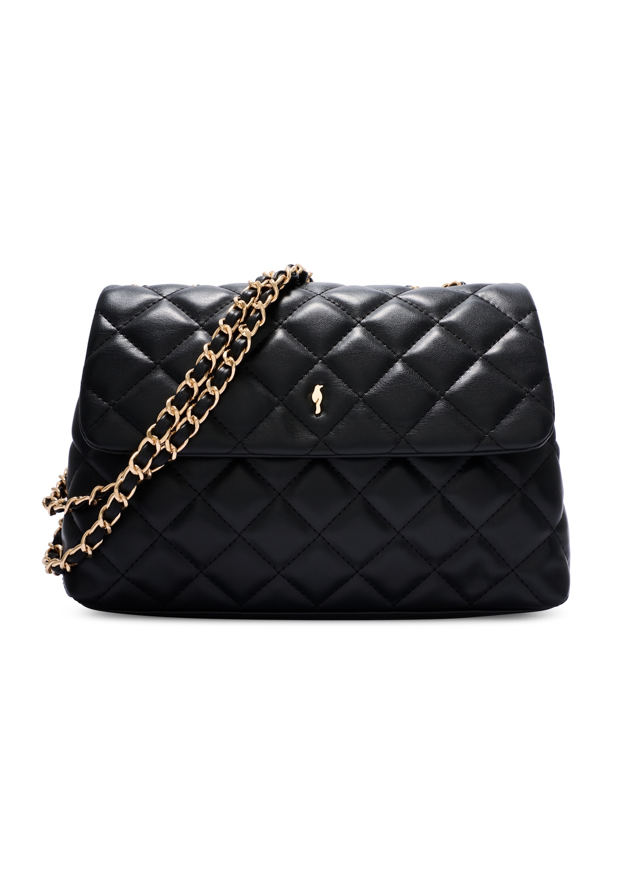 Black quilted women's handbag on a chain TOREC-1117-99(W26), front product view on a white background.
