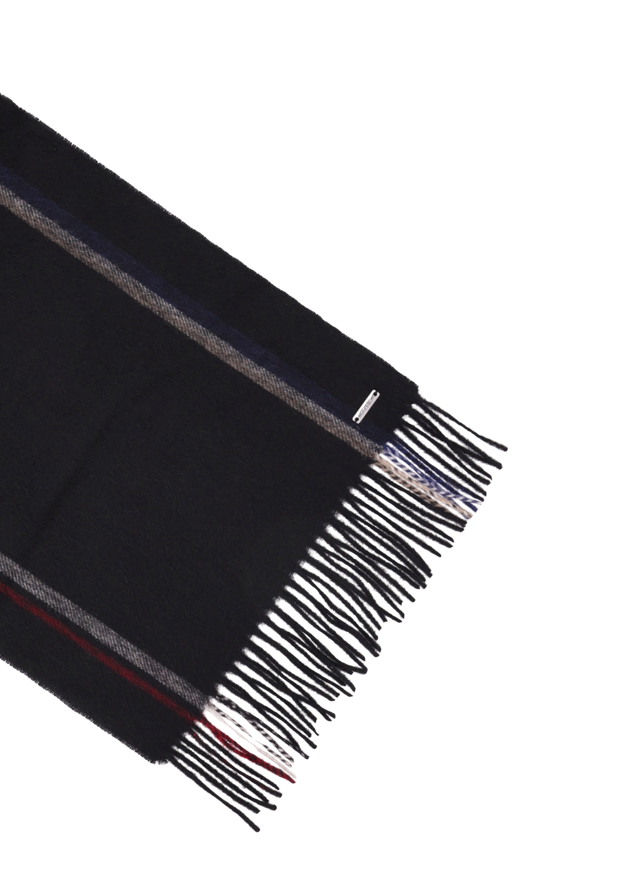 Men's woolen black scarf SZAMT-0090-9J(Z26), close-up of the product detail on a white background.