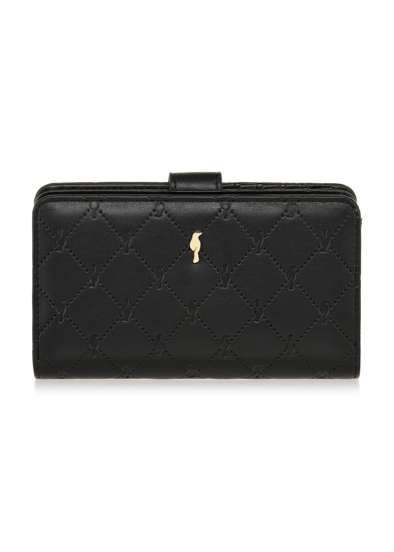 Black women's wallet with embossed pattern POREC-0391A-99(Z25), front product view on white background.