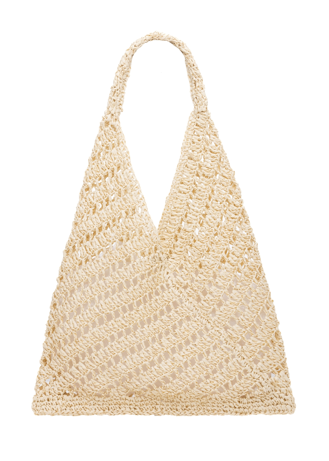 Beige women's handbag made of natural straw TOREC-1220-1E(W26), product view from the back on a white background.