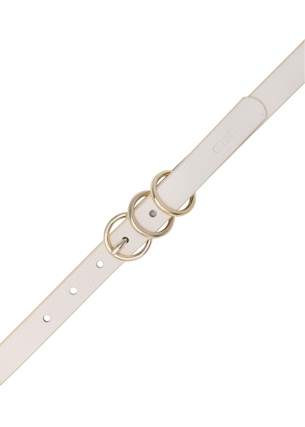 Women's white leather belt PASDS-0320-0B(W26), top view of the product on a white background.