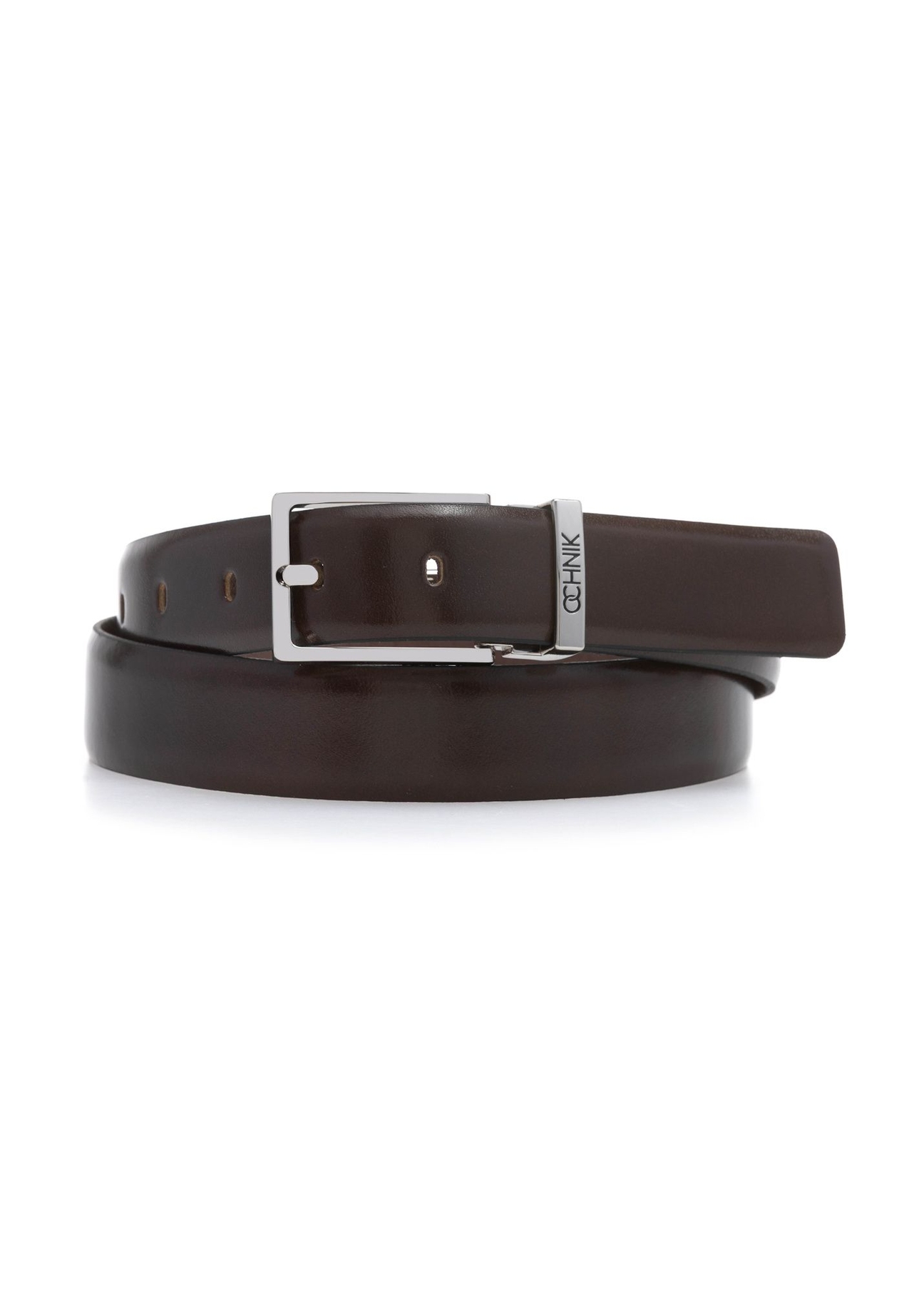 Brown men's leather belt PASMS-0263-1I(W26), front product view on white background.