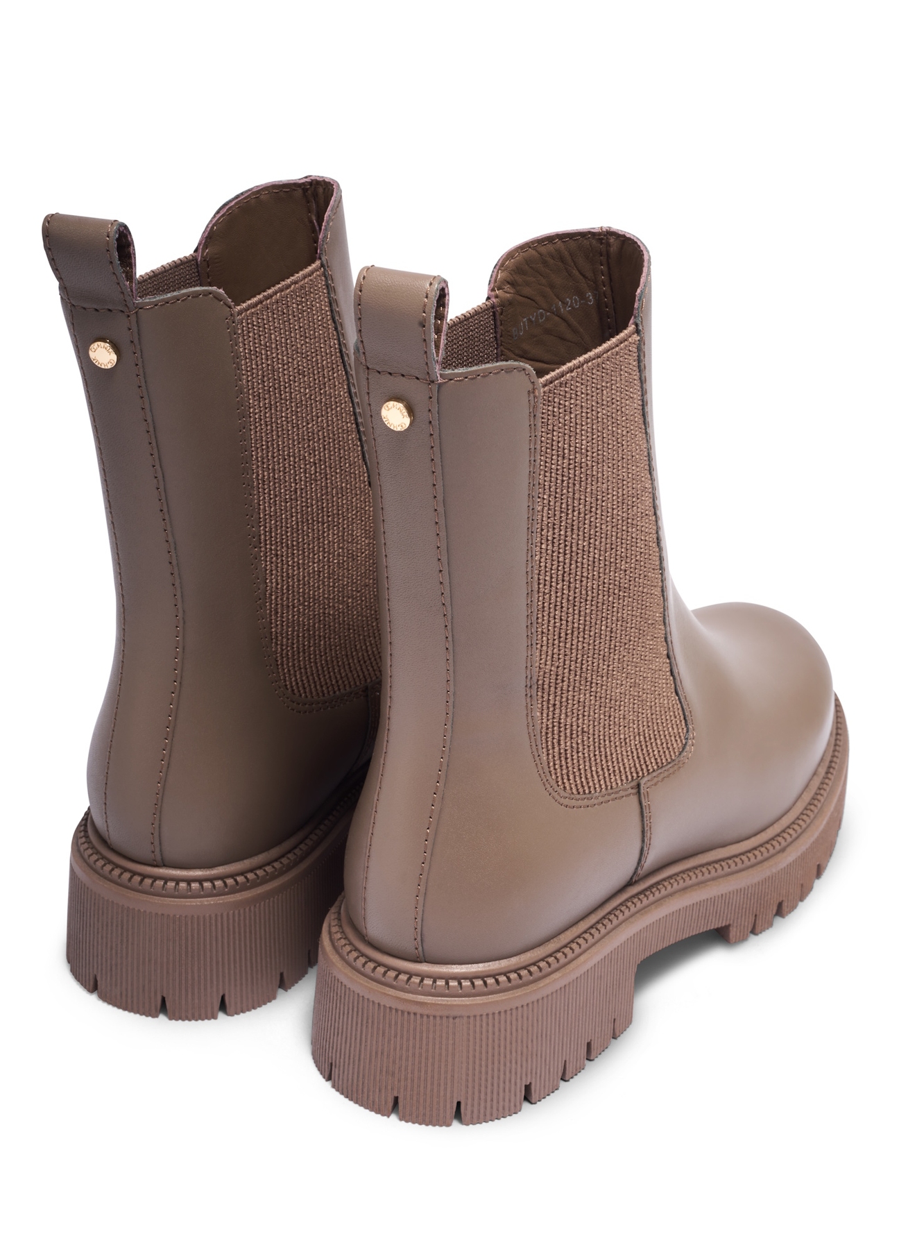Women's leather Chelsea boots in cool beige color BUTYD-1120-1K(Z26), product view from the back on a white background.