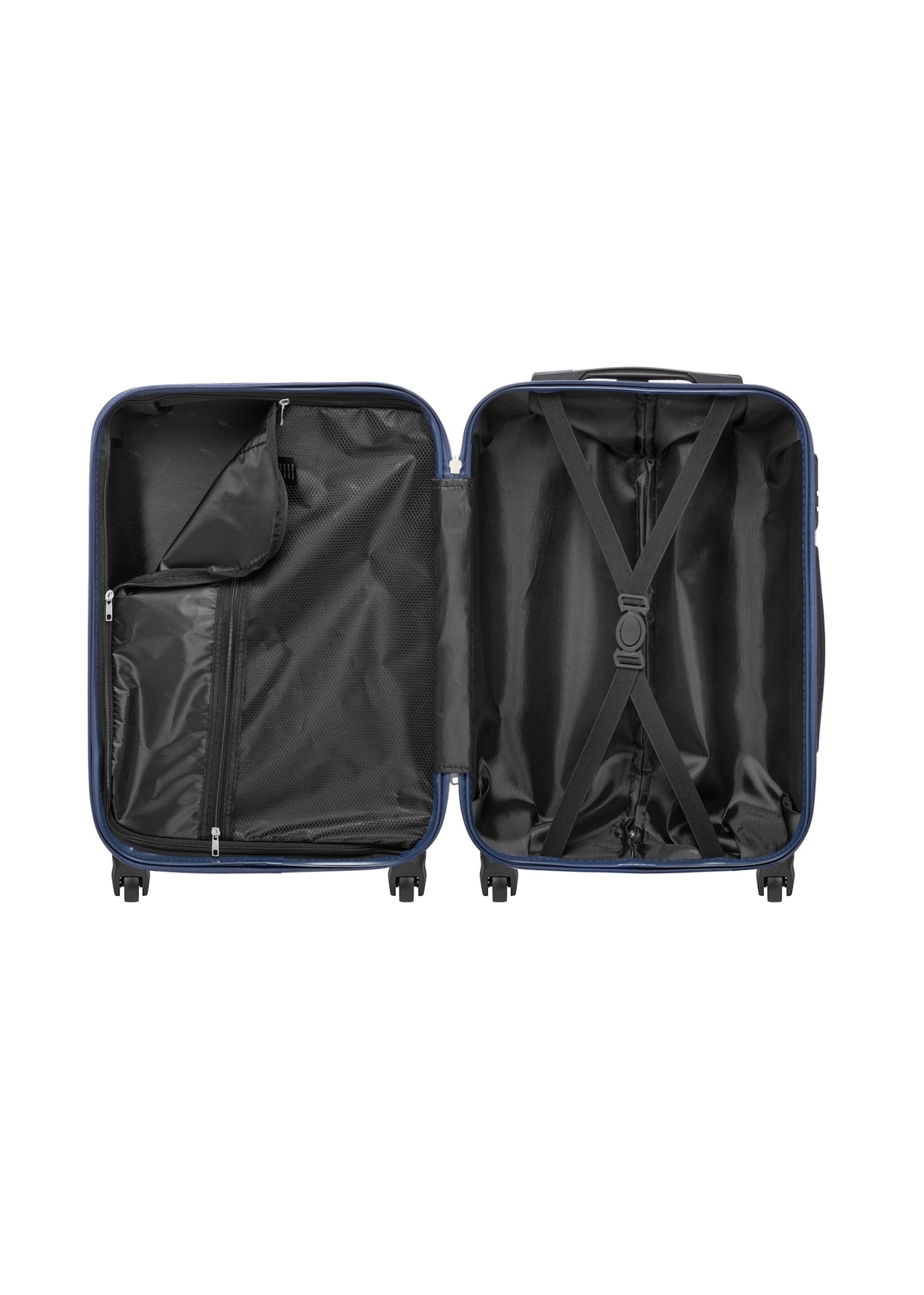 Small suitcase on wheels WALAB-0077-7D-19(W26), product view inside on white background.