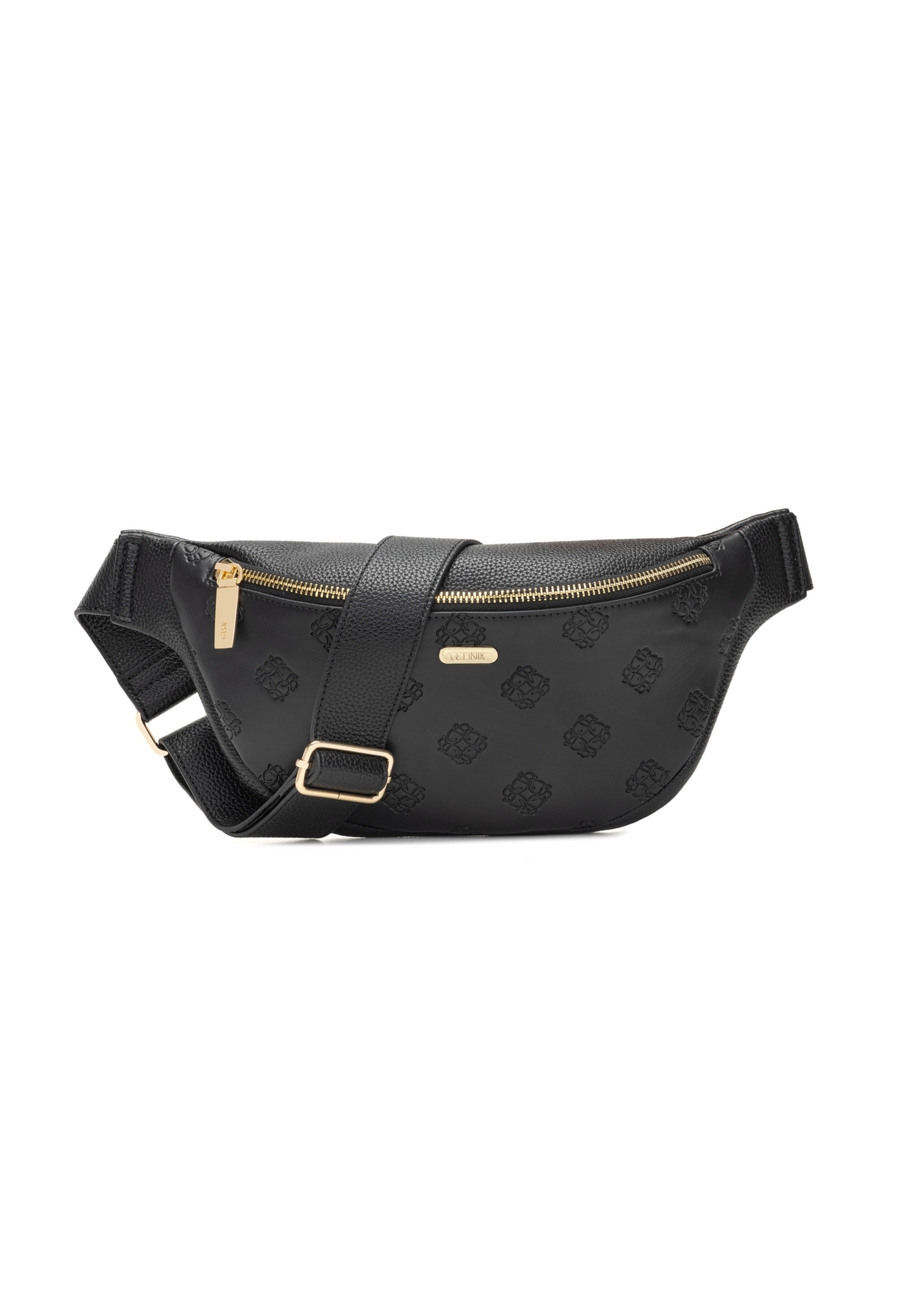 Black women's waist bag with monogram TOREC-1158-9P(W26), front product view on white background.